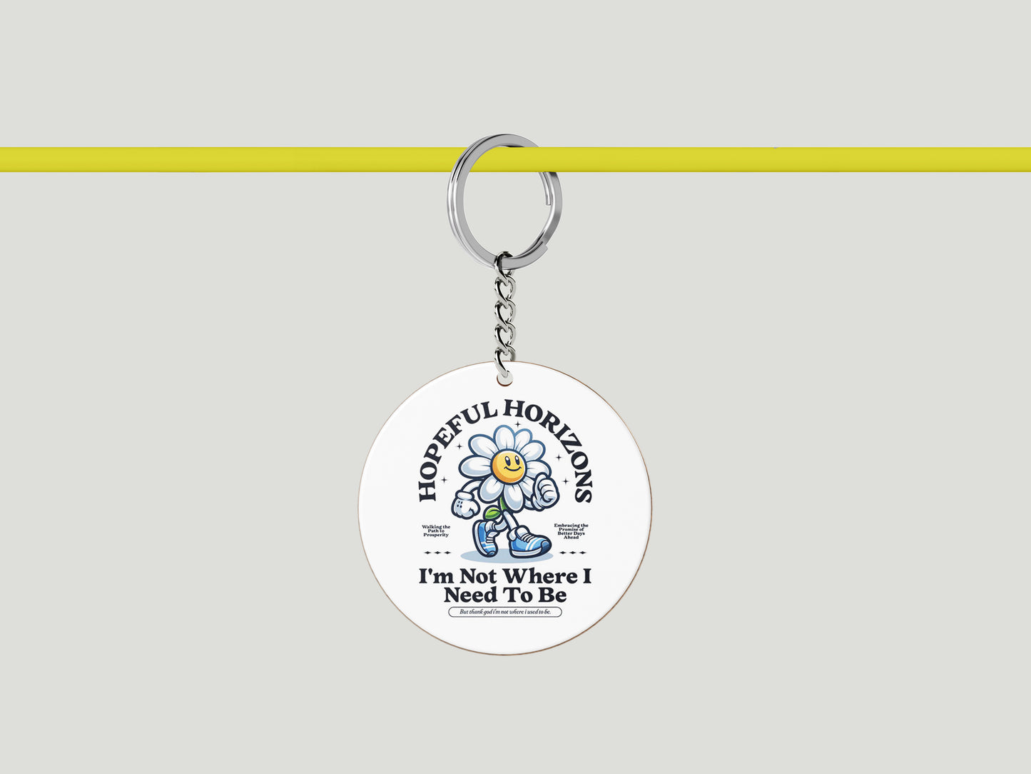 HOPEFUL HORIZON Printed Circle Shape Wooden Keyring with Chain