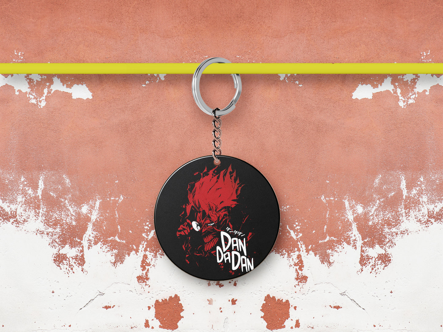 Red Rage Dandadan Printed Round Circle Shape Wooden Keyring with Chain