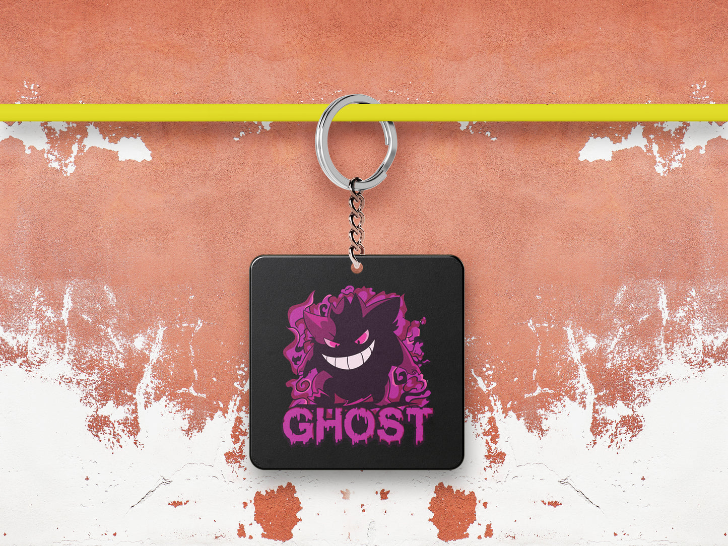 Pokemon anime art style design Printed Square Shape Wooden Keyring with Chain