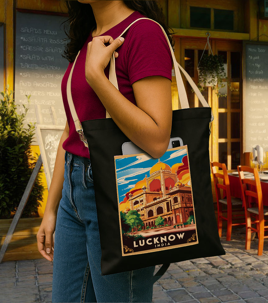 Lucknow india Printed Women's Girls Cross Body Sling Bag with Extra Front Pocket, College Bag for Girls, Tote Bag for Shopping,Travel