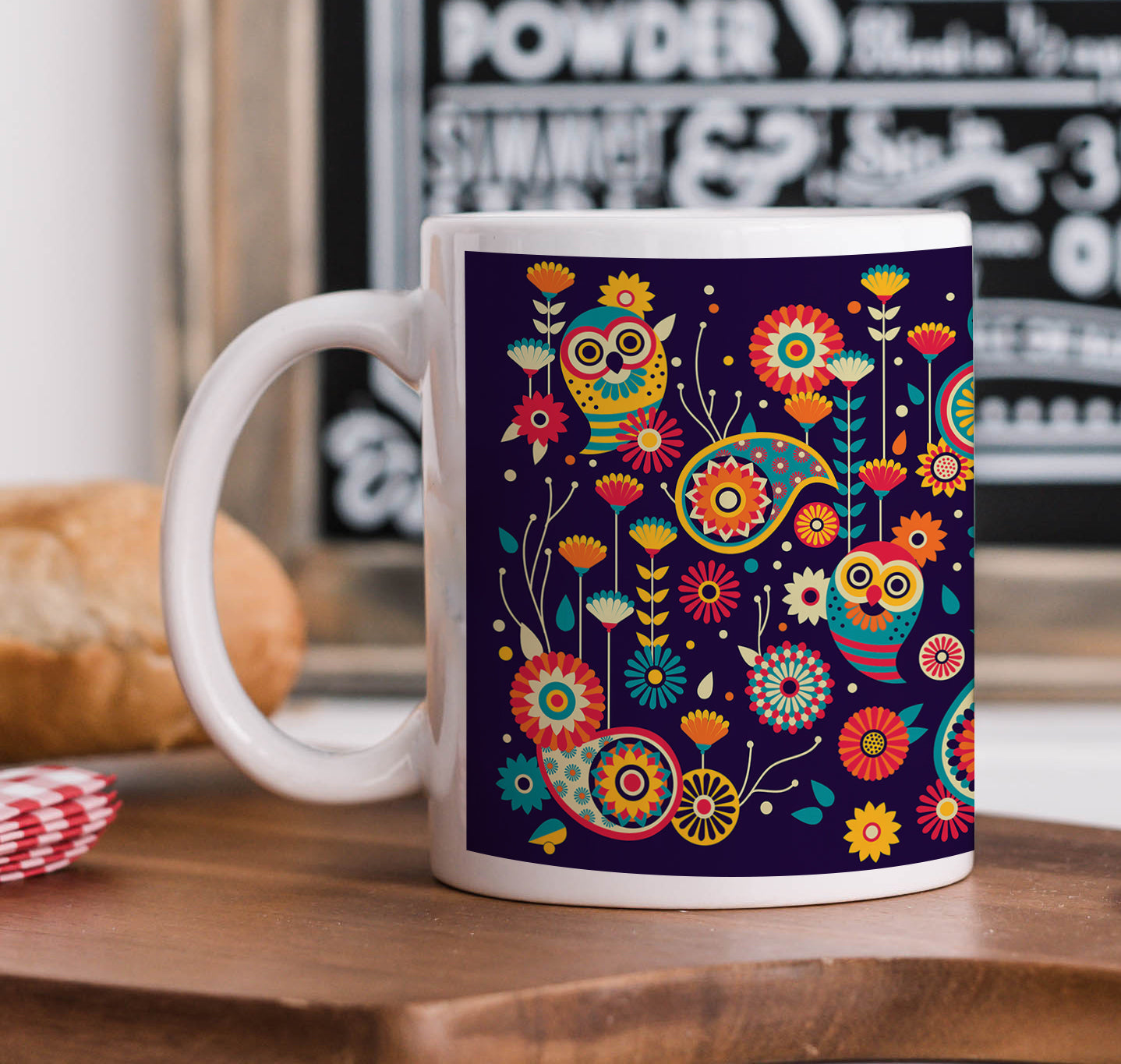 Abstract Owl Pattern Mug and Coaster 330 ml Coffee Mug