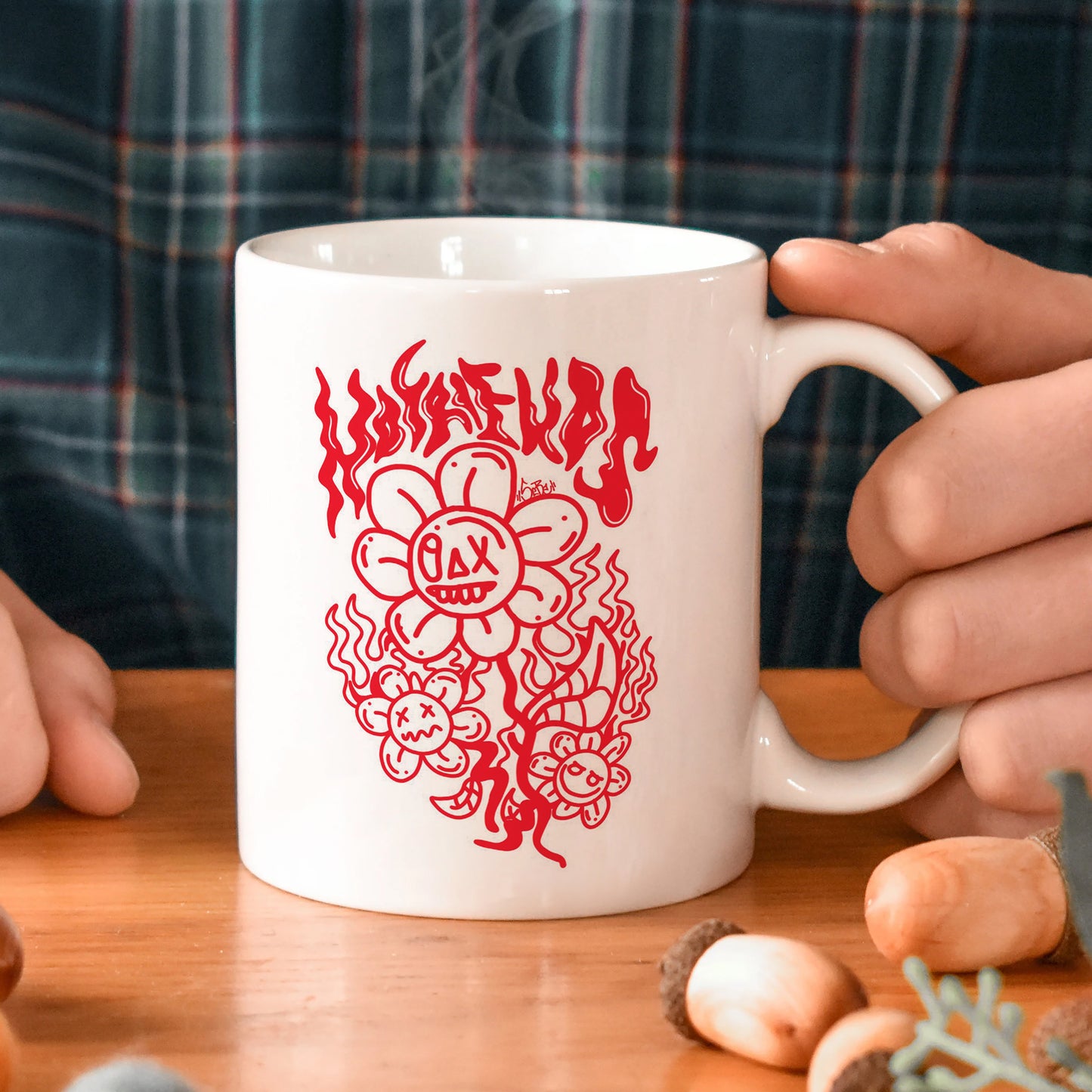 Flaming Bloom: Edgy Art White 330 ml Coffee Mug