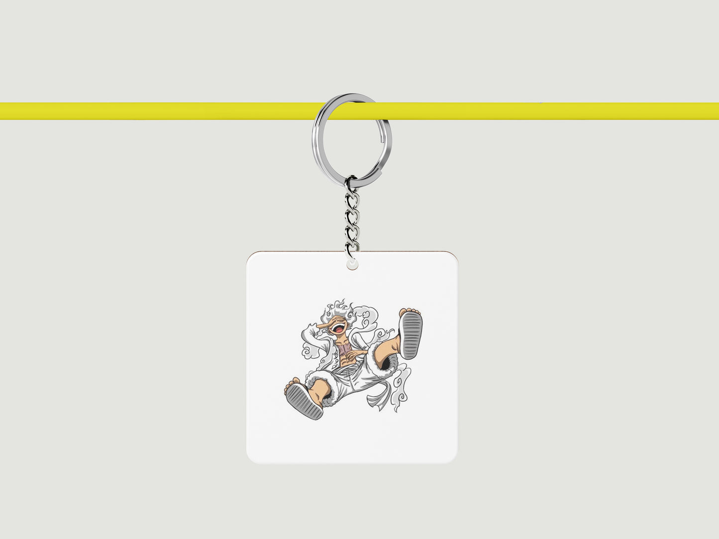Gear 5 Luffy from One Piece Printed Square Shape Wooden Keyring with Chain