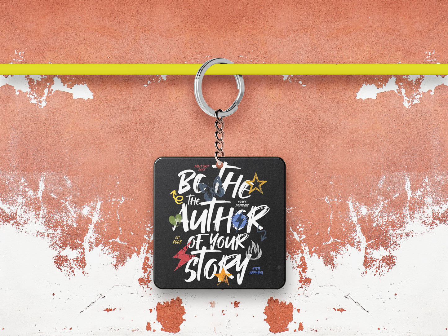 Be The Rizz Author of Your Story Printed Square Shape Wooden Keyring with Chain