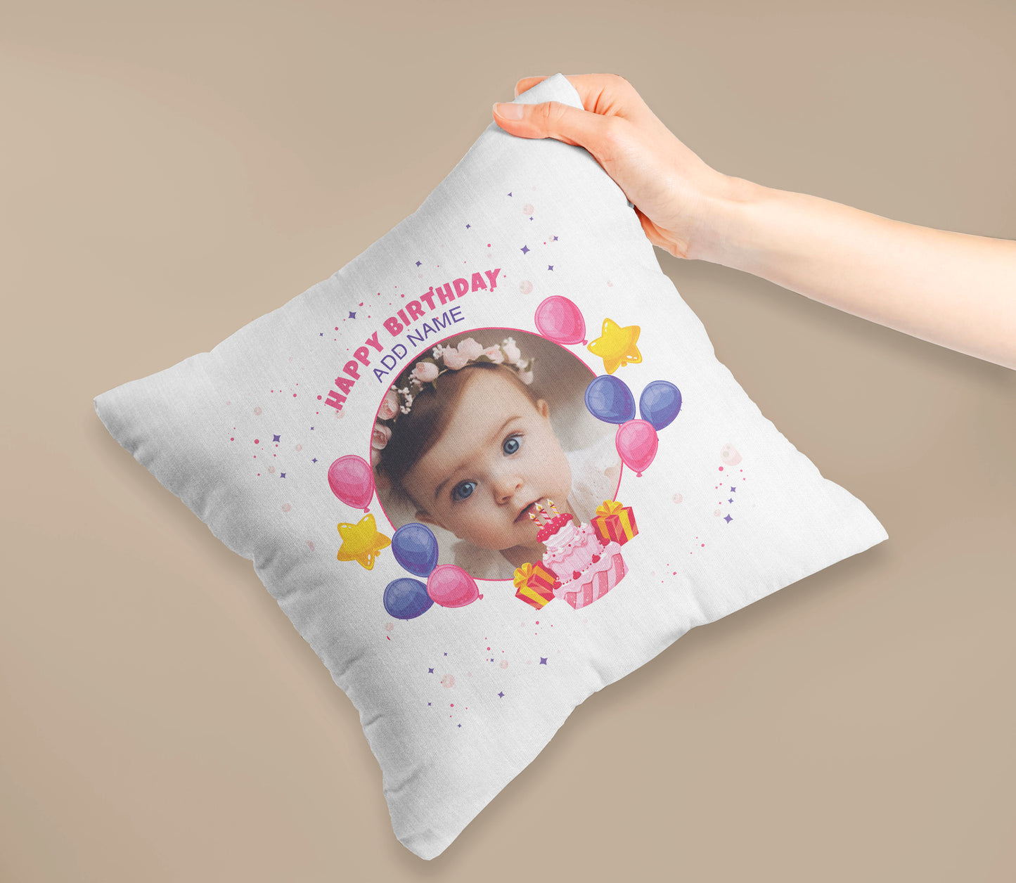 Happy Birthdays Personalized Cushion Add One Photo (12x12 inch), Pack of 1