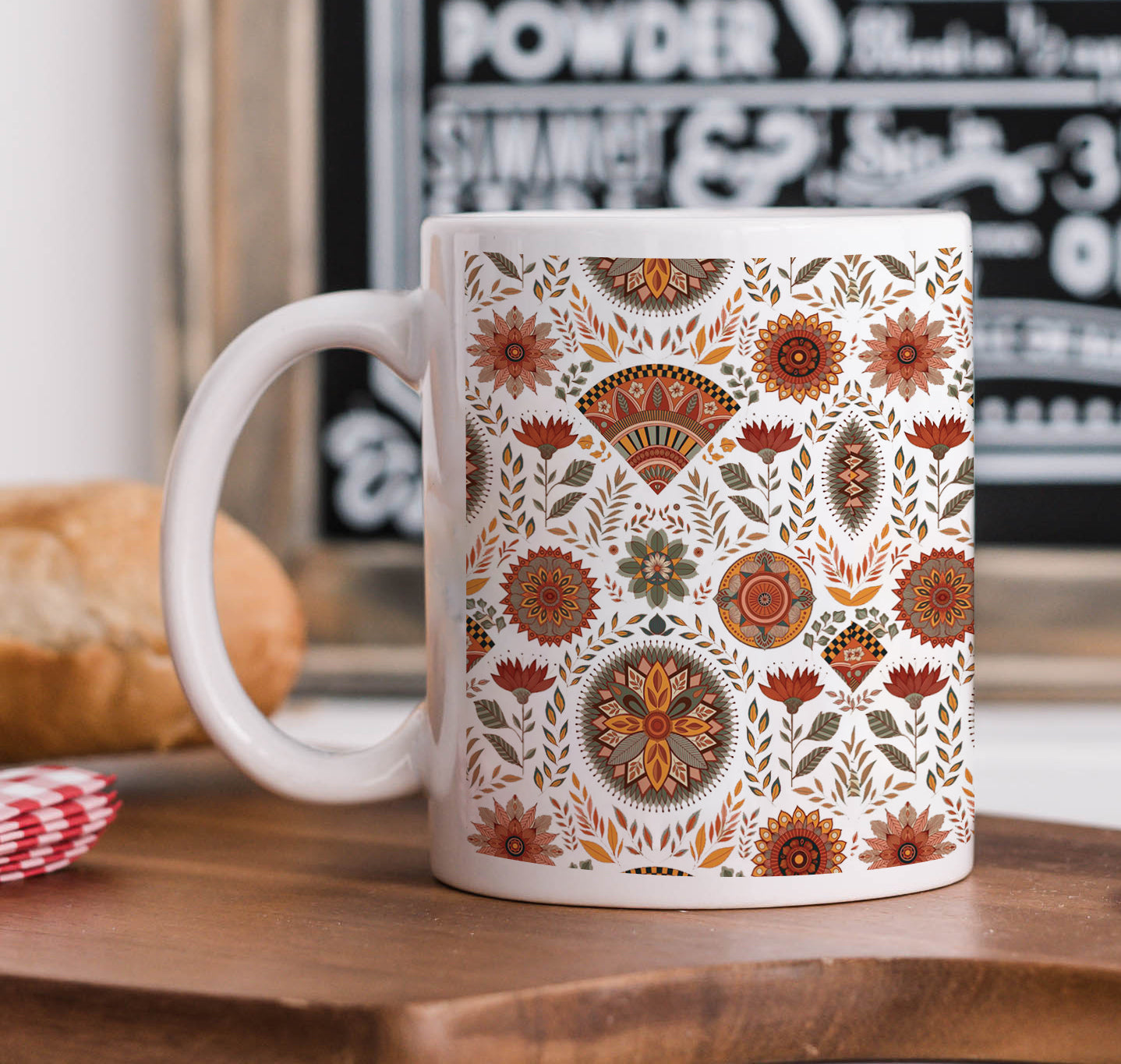 Vibrant Turkish Flower Pattern Mug and Coaster 330 ml Coffee Mug