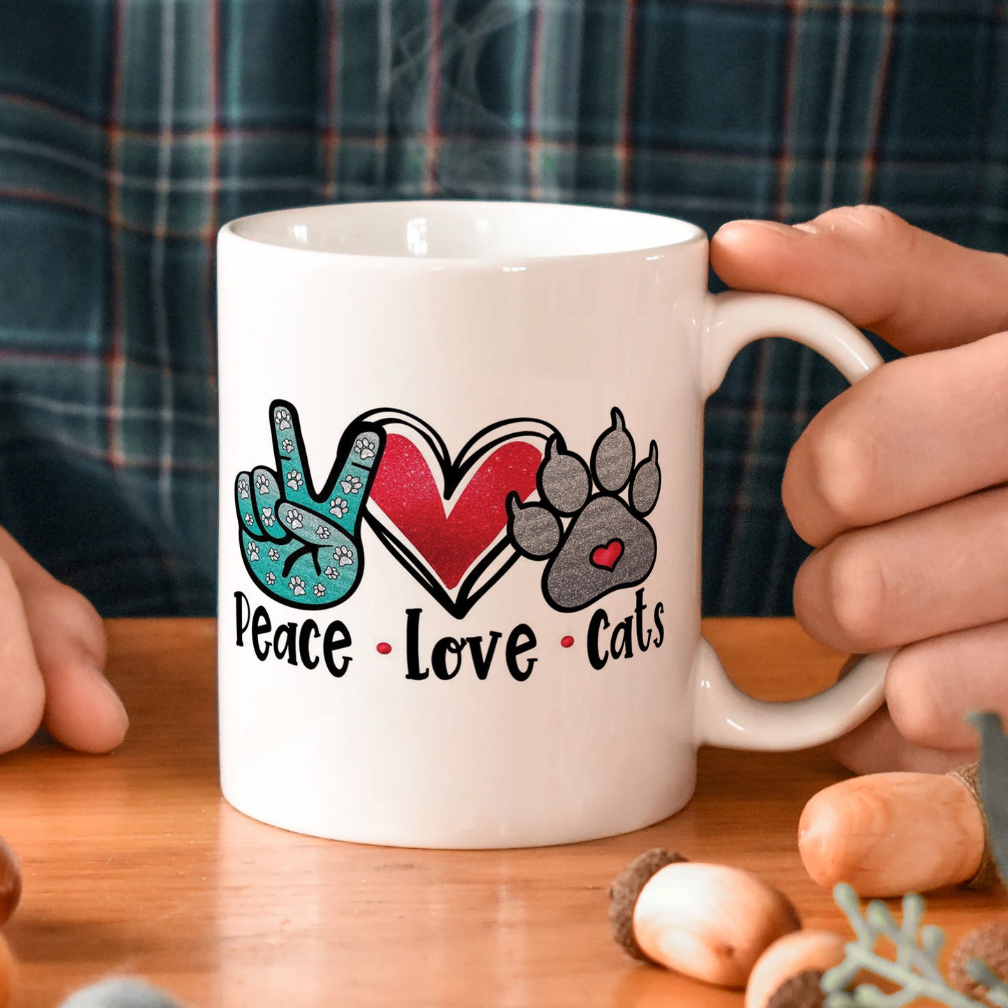 Peace Love cats design White 330 ml Coffee Mug