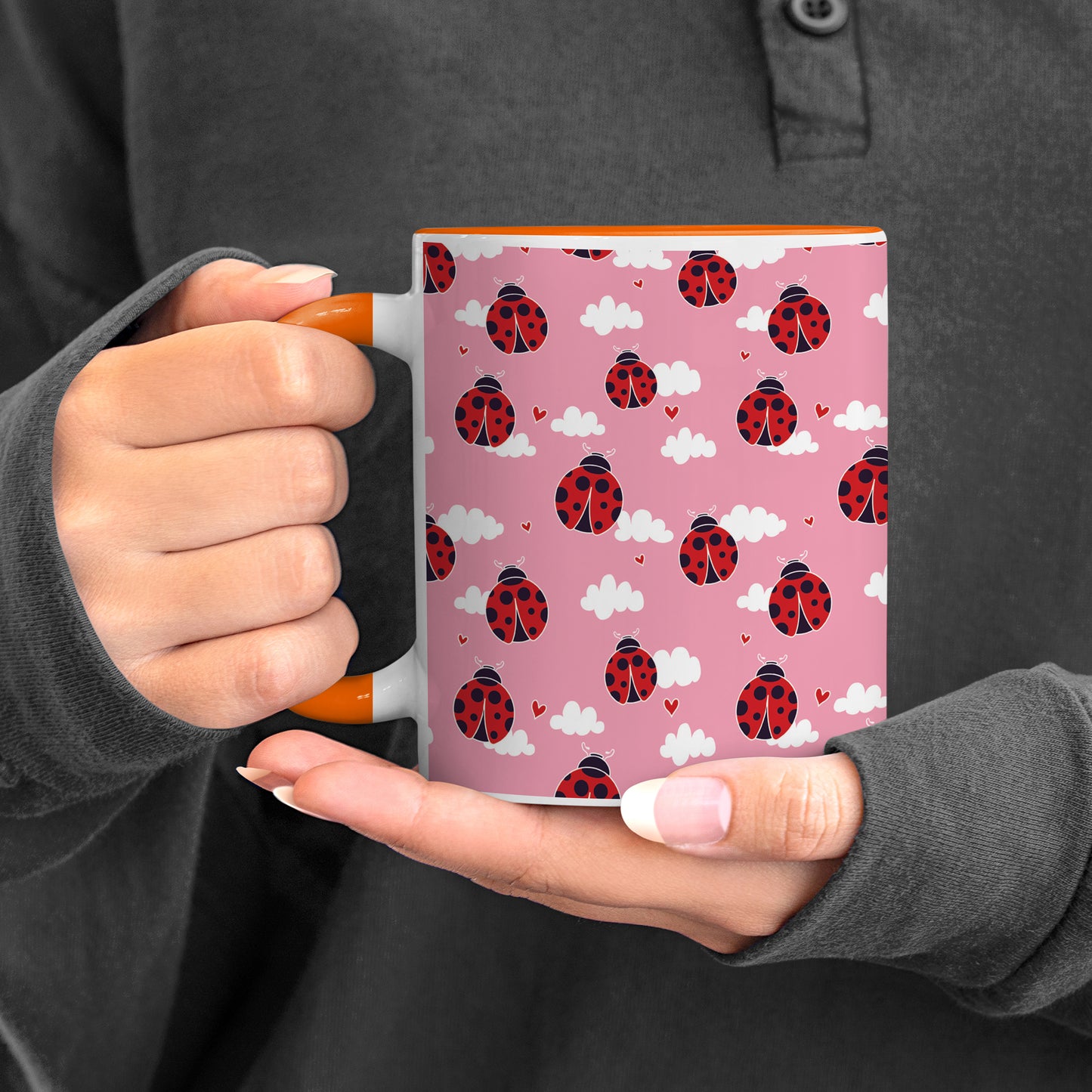 Ladybug pattern design Orange Handle 330 ml Coffee Mug