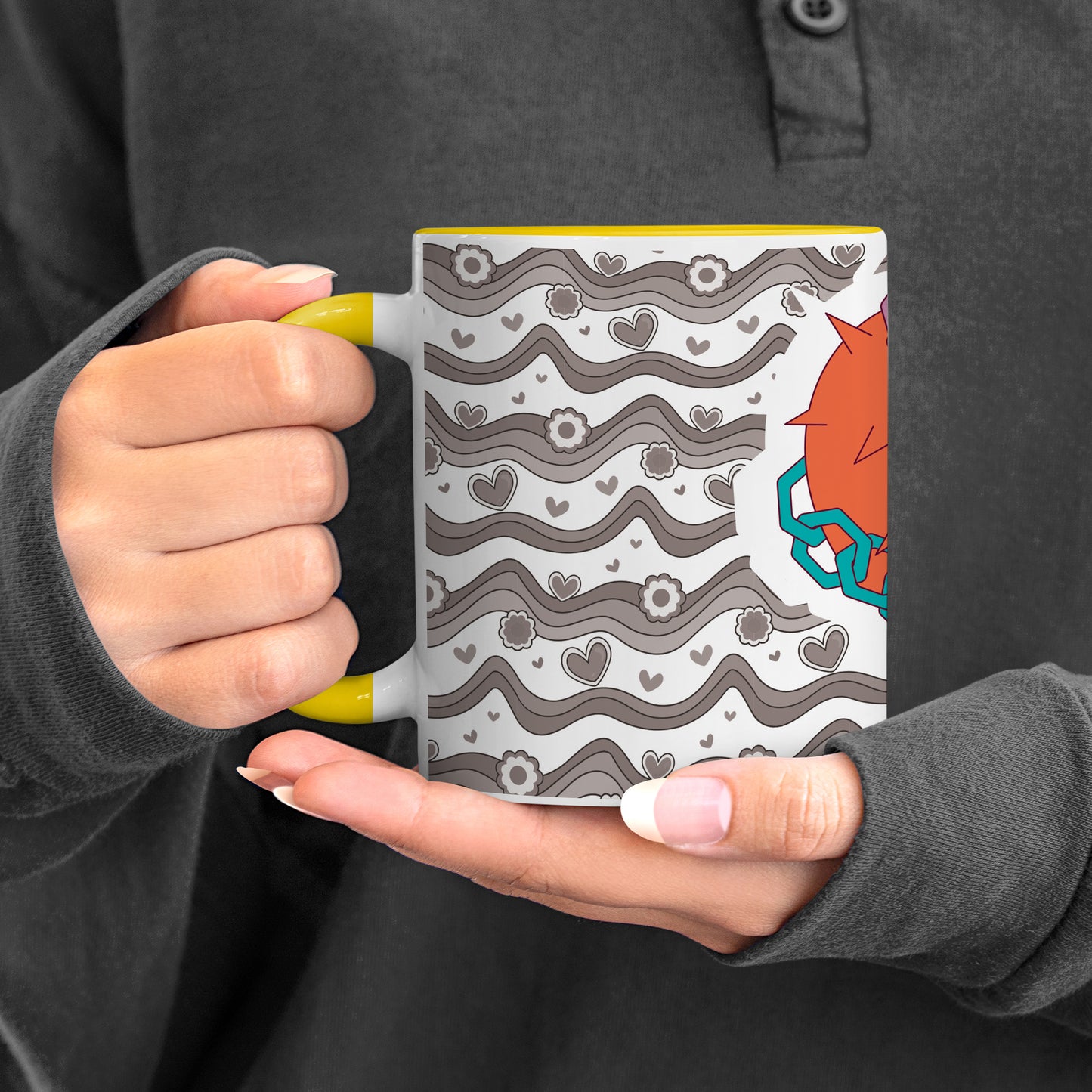 love chain Pattern Yellow Handle 330 ml Coffee Mug