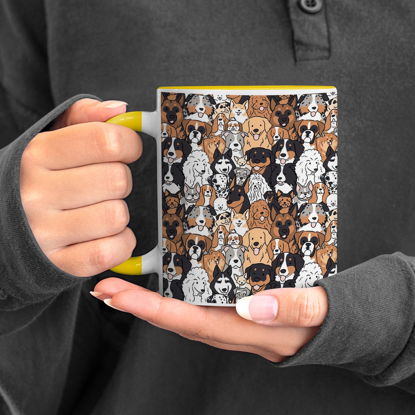Dog breeds illustration design Pattern Yellow Handle 330 ml Coffee Mug