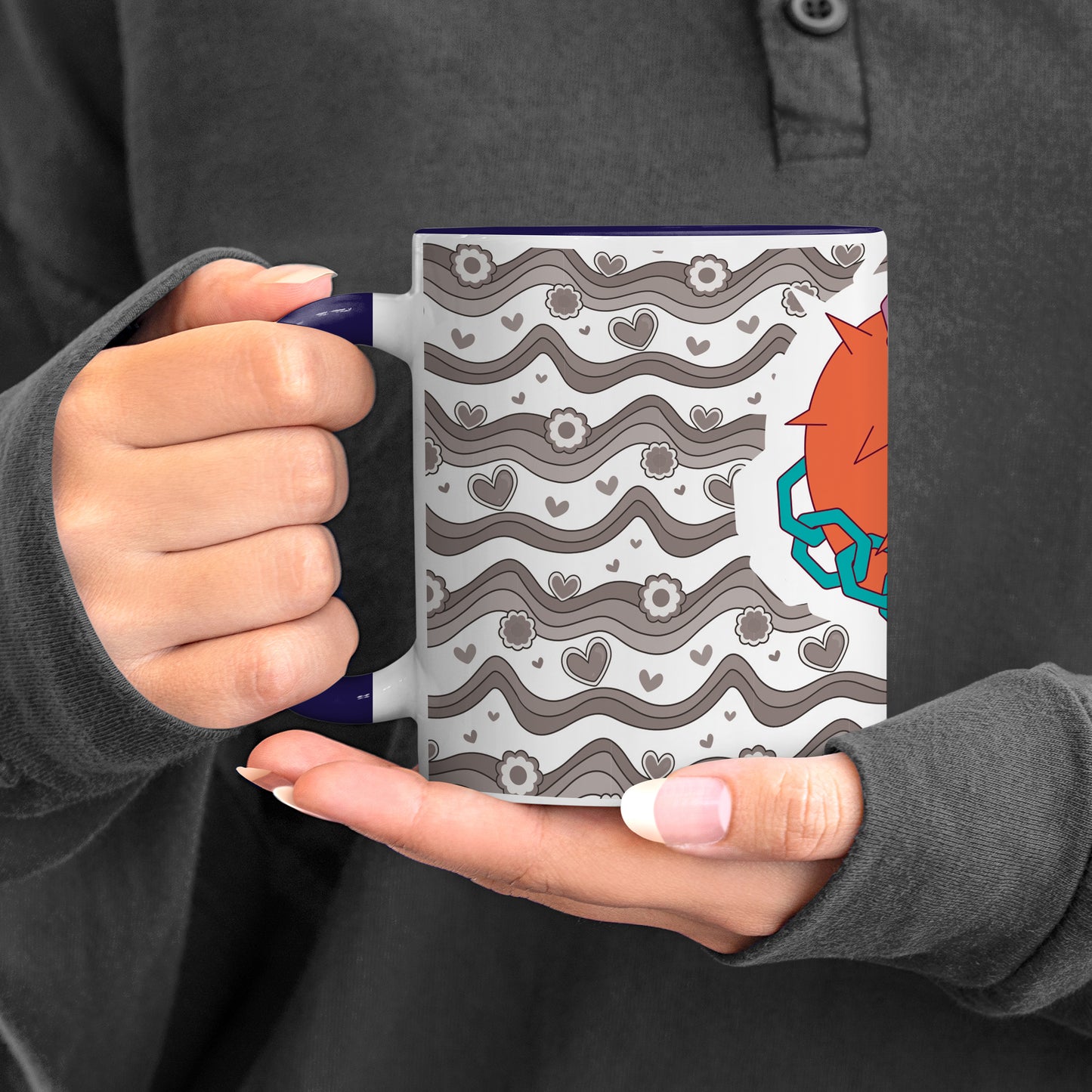 love chain Pattern Dark Blue Handle 330 ml Coffee Mug