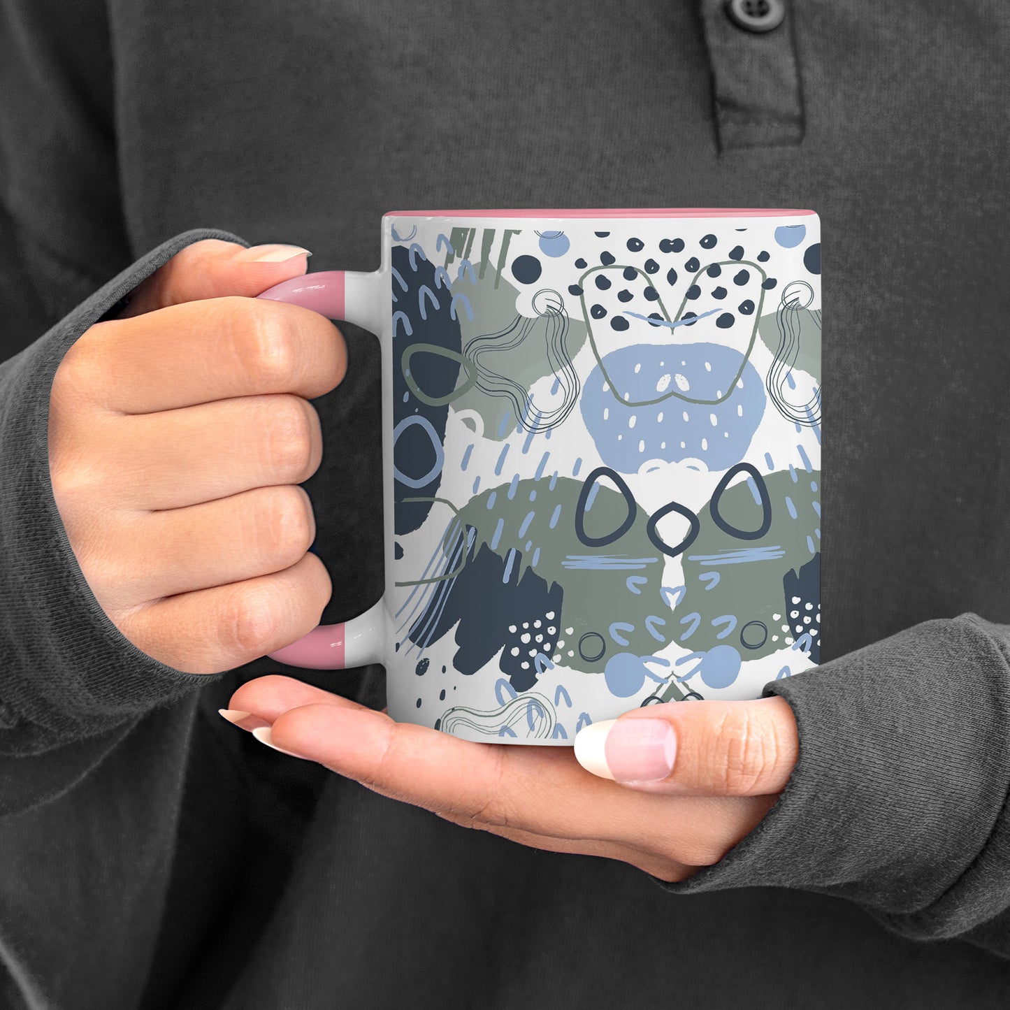 Hand art design Pattern Lite Pink Handle 330 ml Coffee Mug