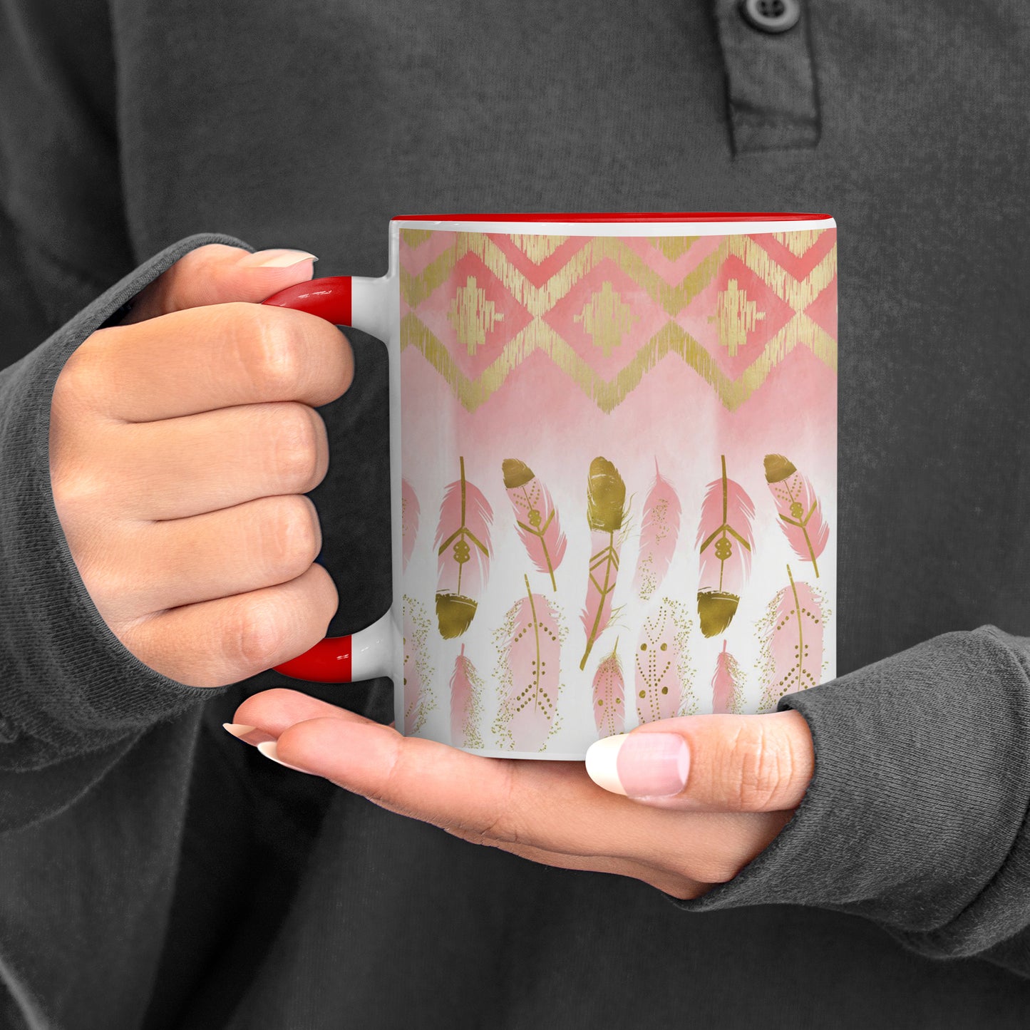 Soothing Falling Feathers Red Handle 330 ml Coffee Mug