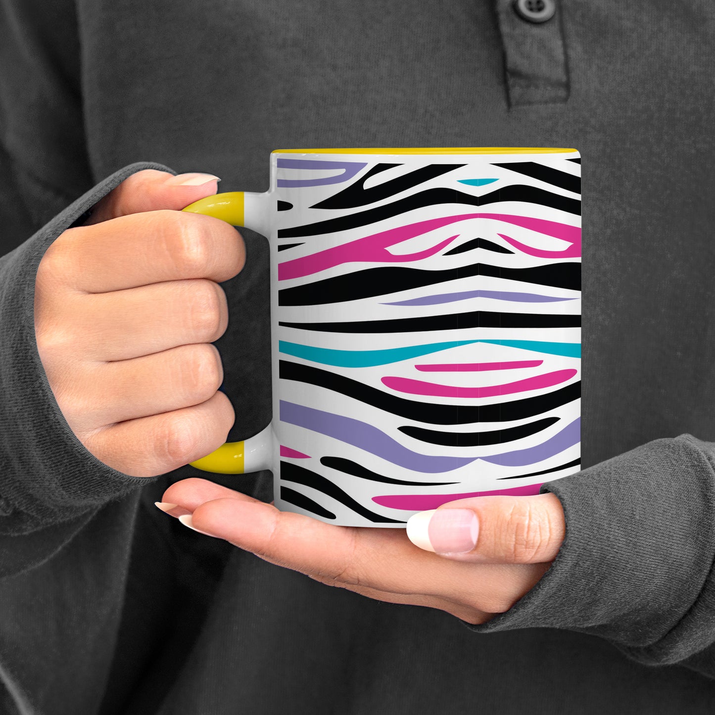 Colorful Tiger Skin with Waving effect Pattern Yellow Handle 330 ml Coffee Mug