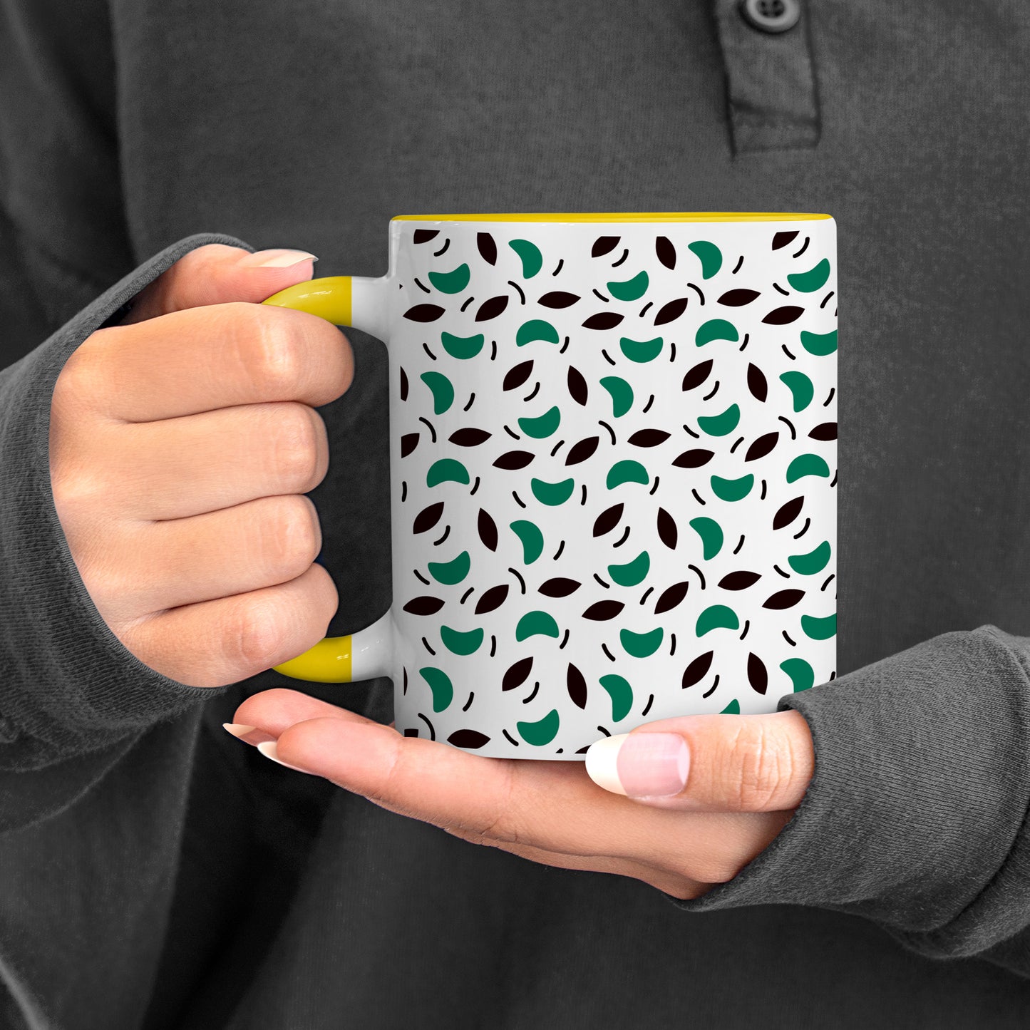 vector leaves pattern design (2) Pattern Yellow Handle 330 ml Coffee Mug