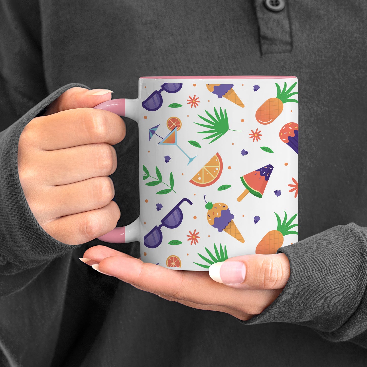 Vector Summer pattern design Pattern Lite Pink Handle 330 ml Coffee Mug