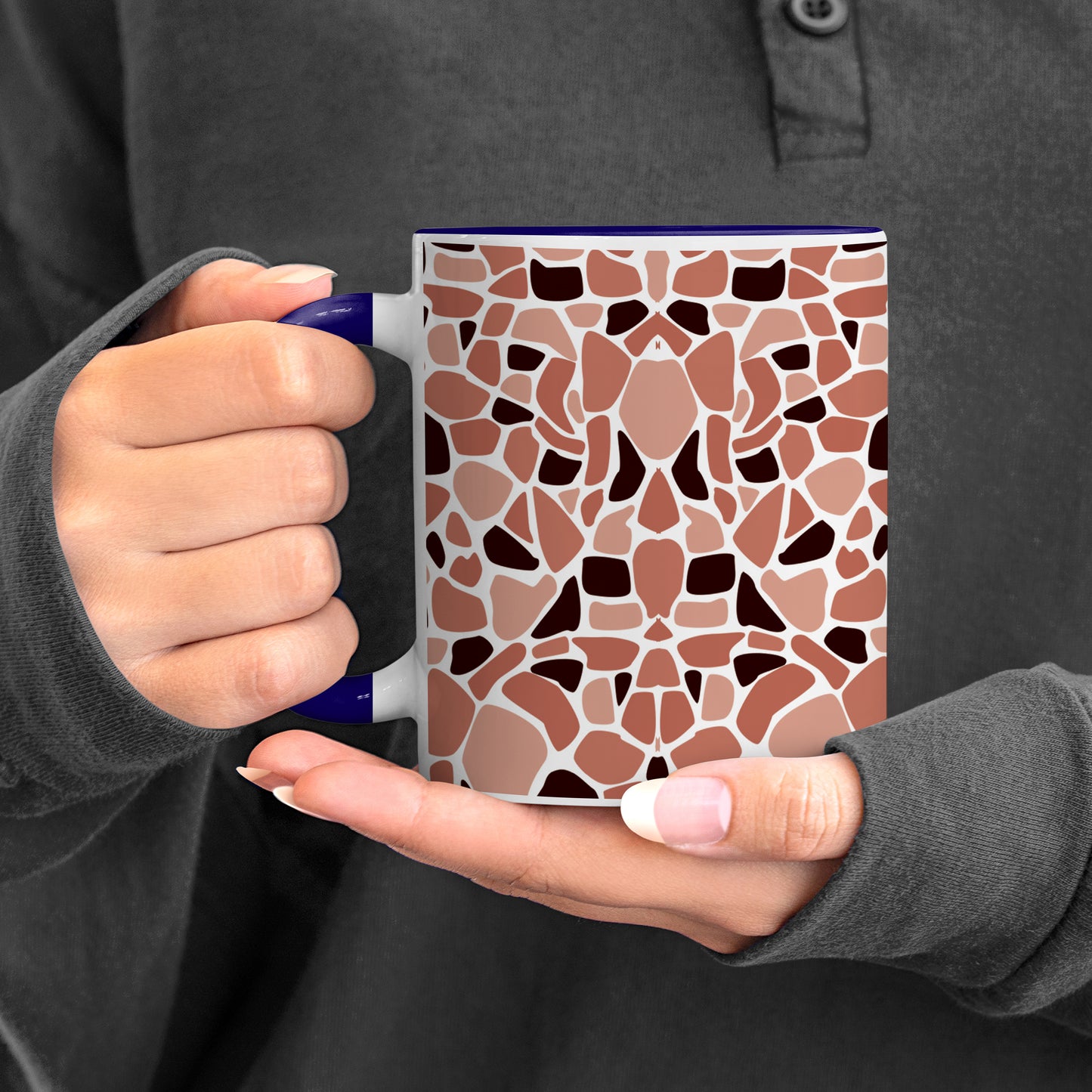 Stone seamless Pattern Dark Blue Handle 330 ml Coffee Mug