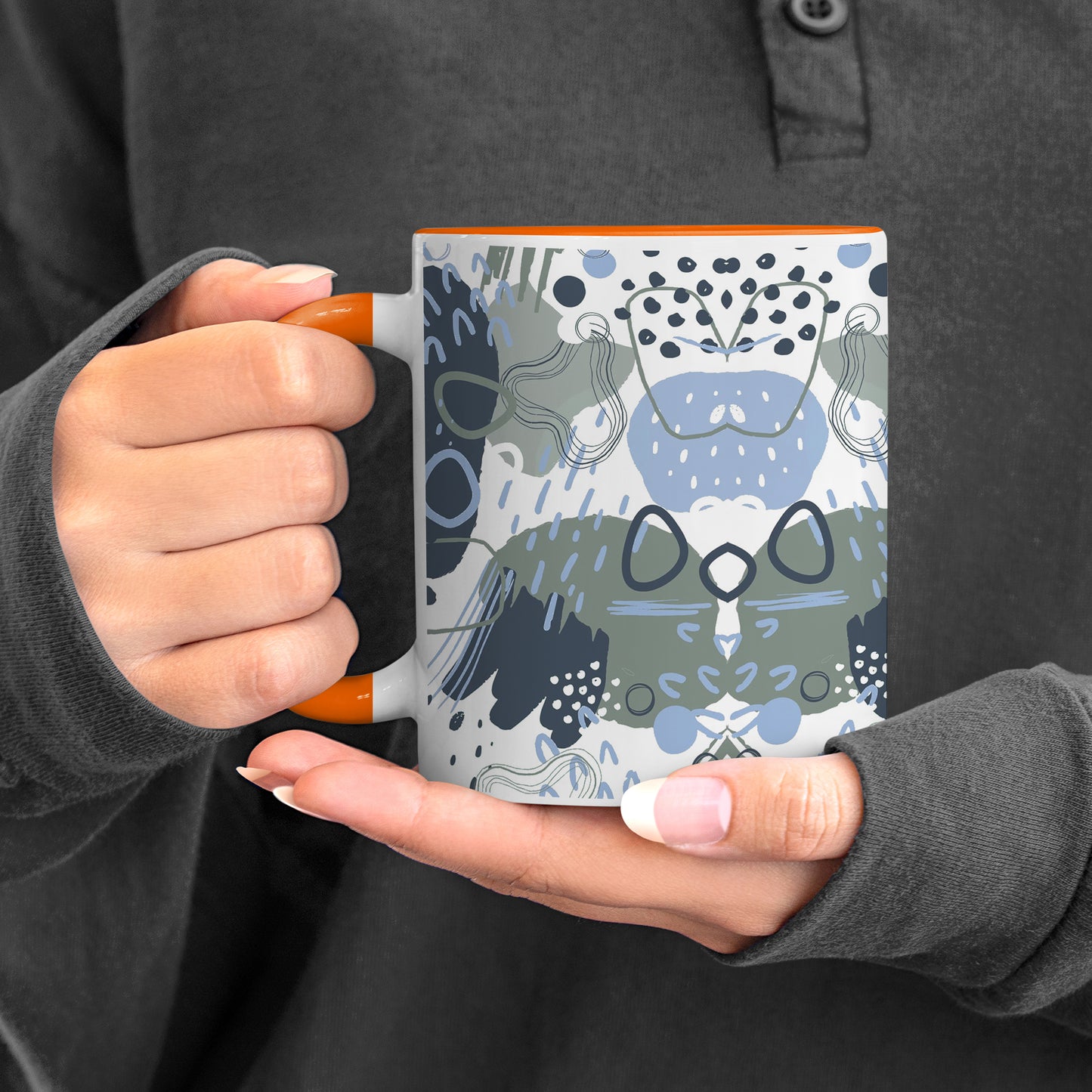 Hand art design Orange Handle 330 ml Coffee Mug