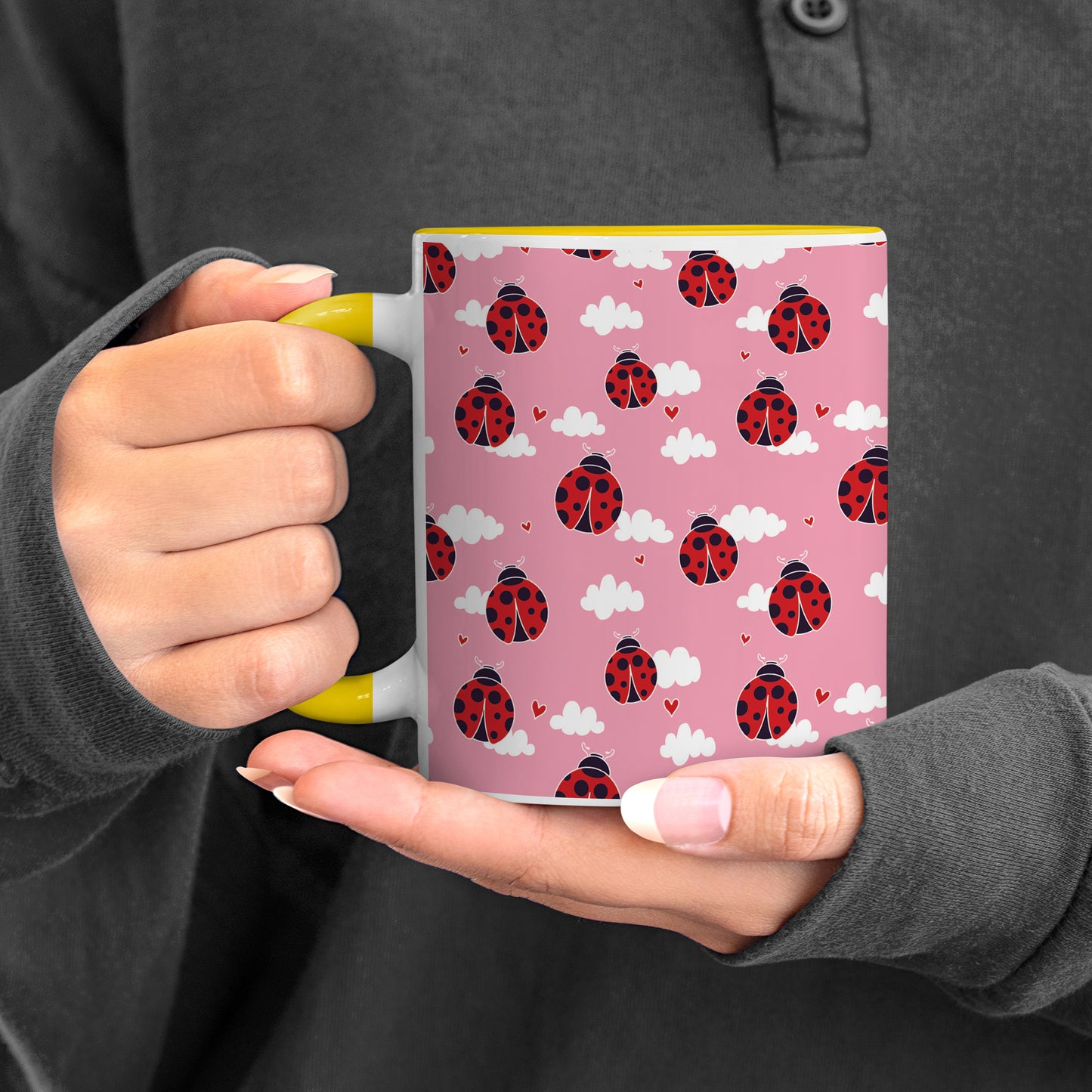 ladybug pattern design Pattern Yellow Handle 330 ml Coffee Mug