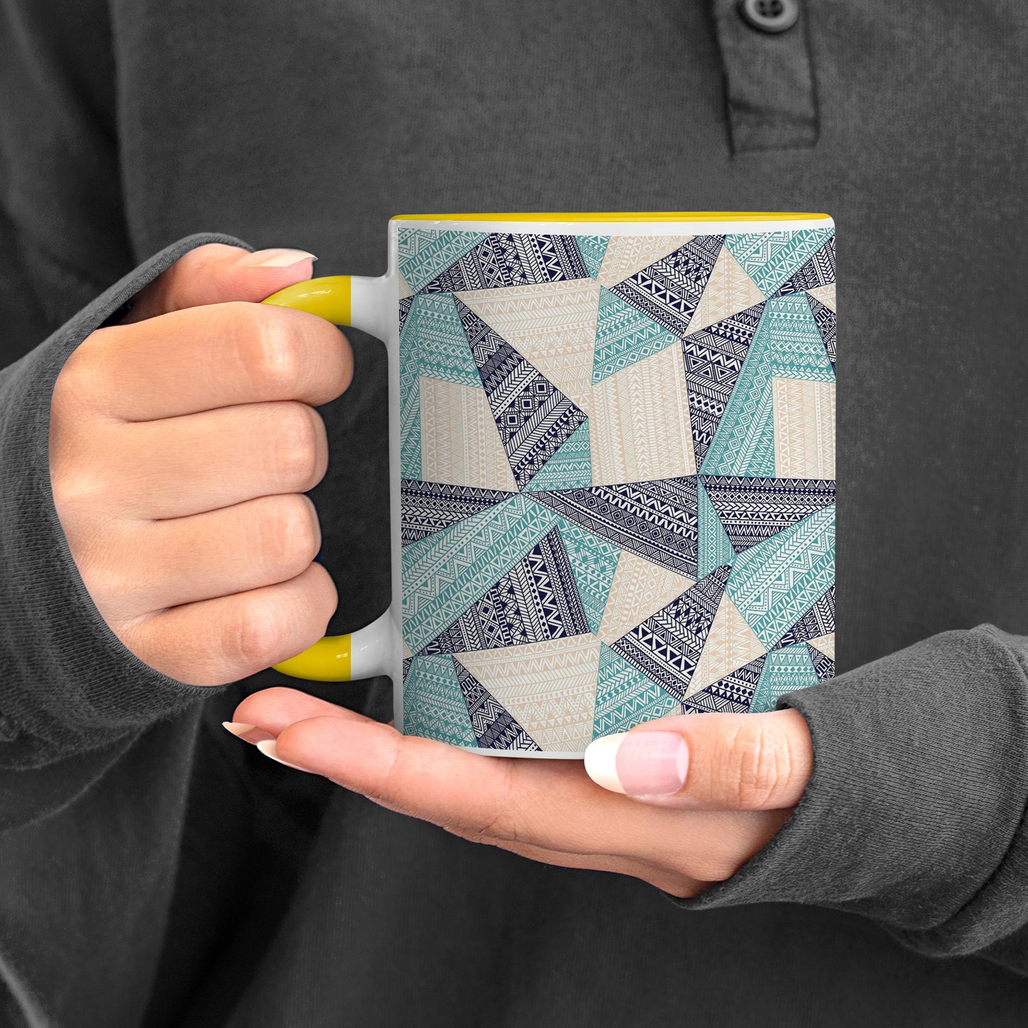 triangle seamless pattern in patchwork style design Pattern Yellow Handle 330 ml Coffee Mug