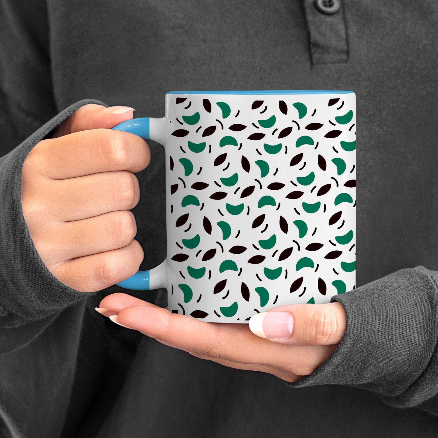 Vector leaves pattern design (2) Pattern Sky Blue Handle 330 ml Coffee Mug