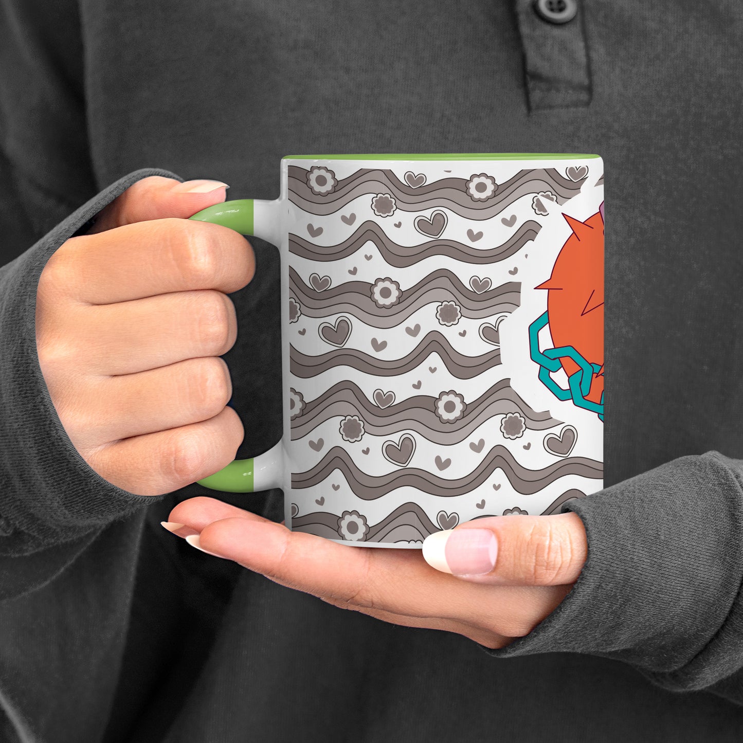 love chain Pattern Lite Green Handle 330 ml Coffee Mug