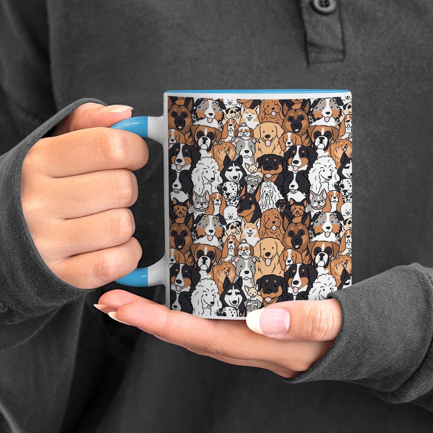 Dog breeds illustration design Pattern Sky Blue Handle 330 ml Coffee Mug