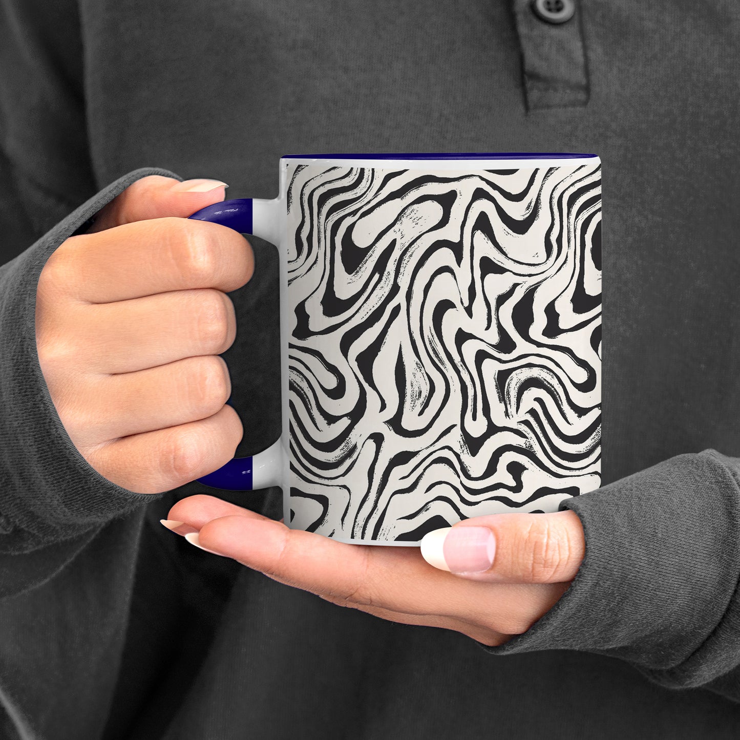 Curated pattern design Pattern Dark Blue Handle 330 ml Coffee Mug