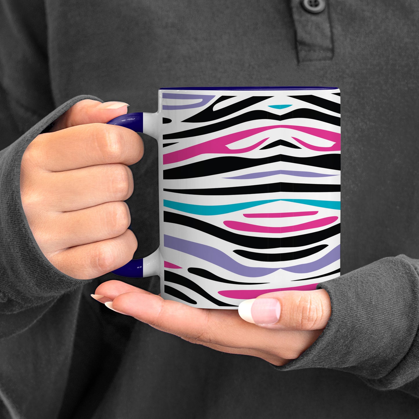 Colorful Tiger Skin with Waving effect Pattern Dark Blue Handle 330 ml Coffee Mug