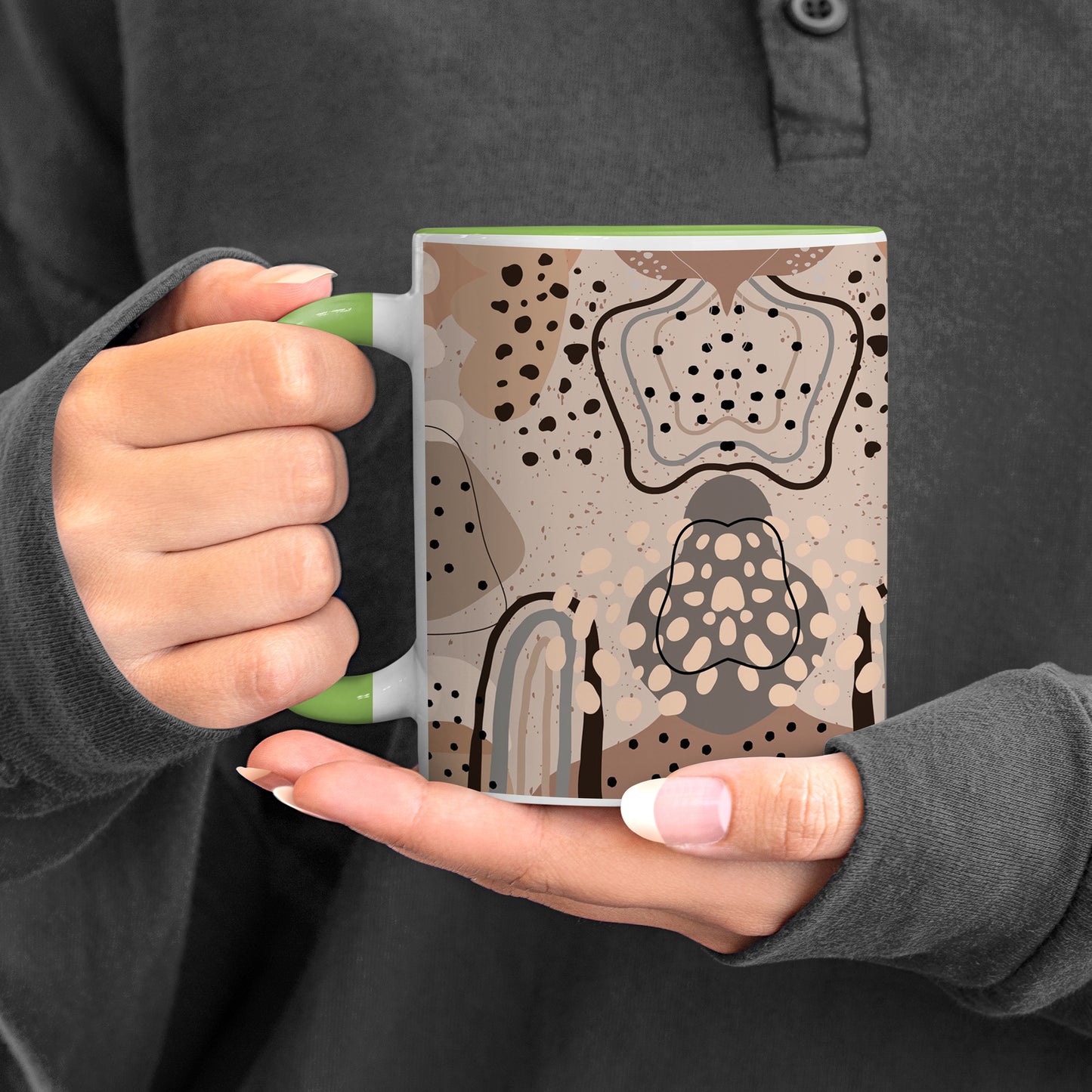 Abstract drawing pattern design Lite Green Handle 330 ml Coffee Mug