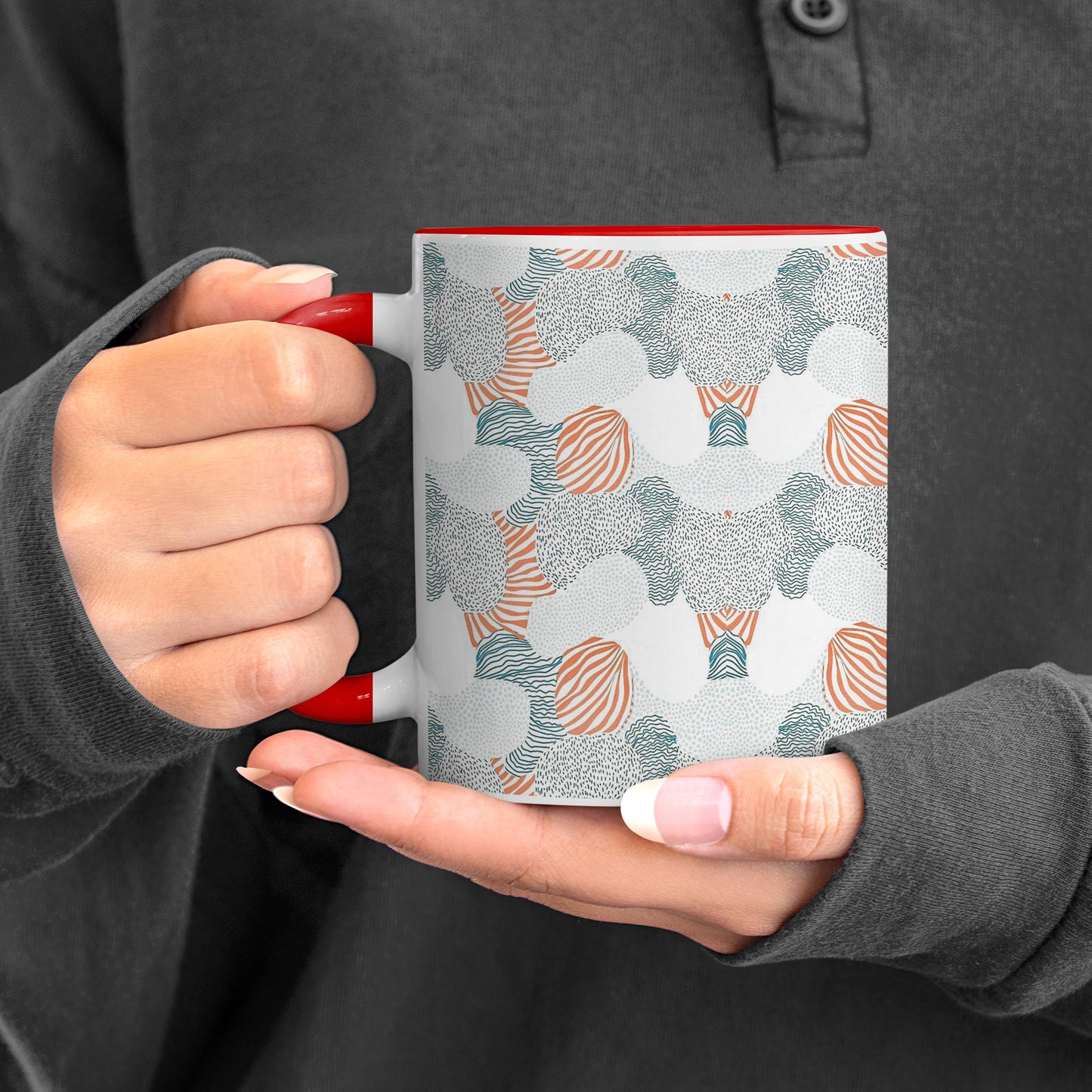 Colorful Hand Art Red Handle 330 ml Coffee Mug