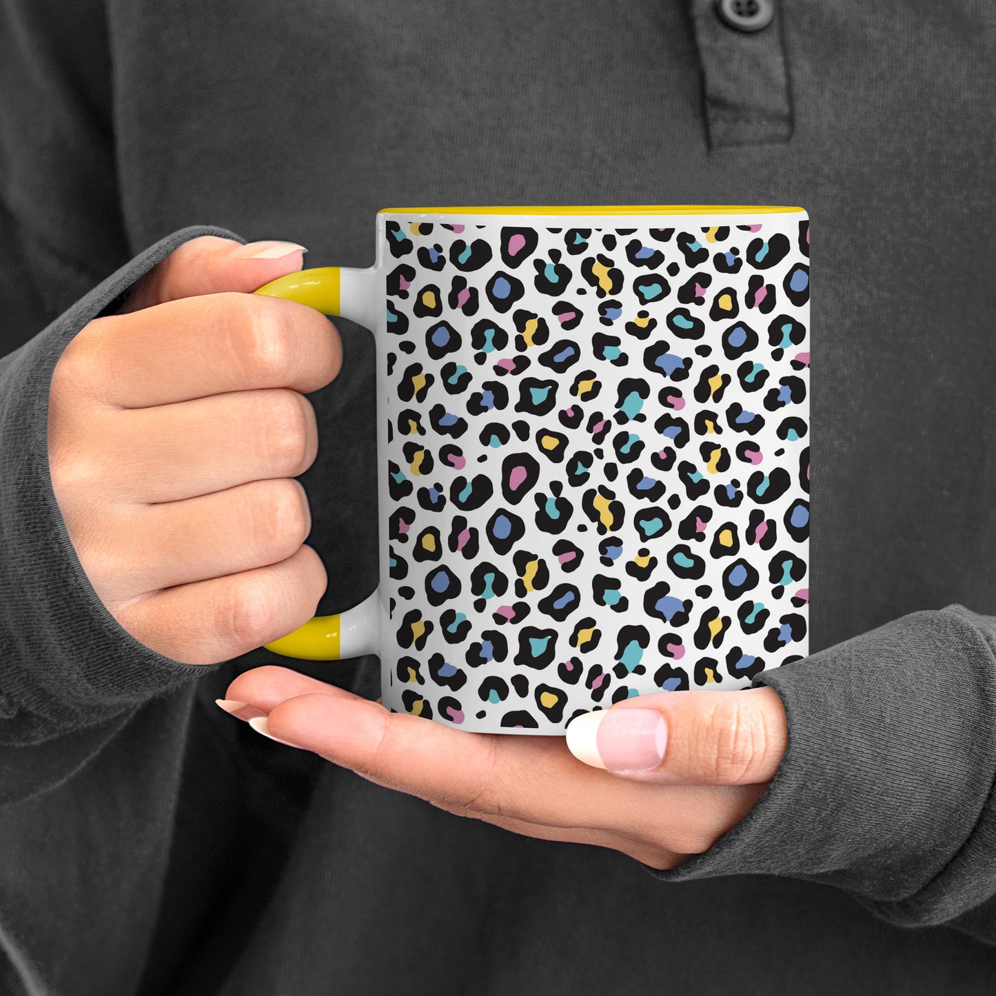 Colorfull Vector leopard animal motif vector seamless pattern design Pattern Yellow Handle 330 ml Coffee Mug