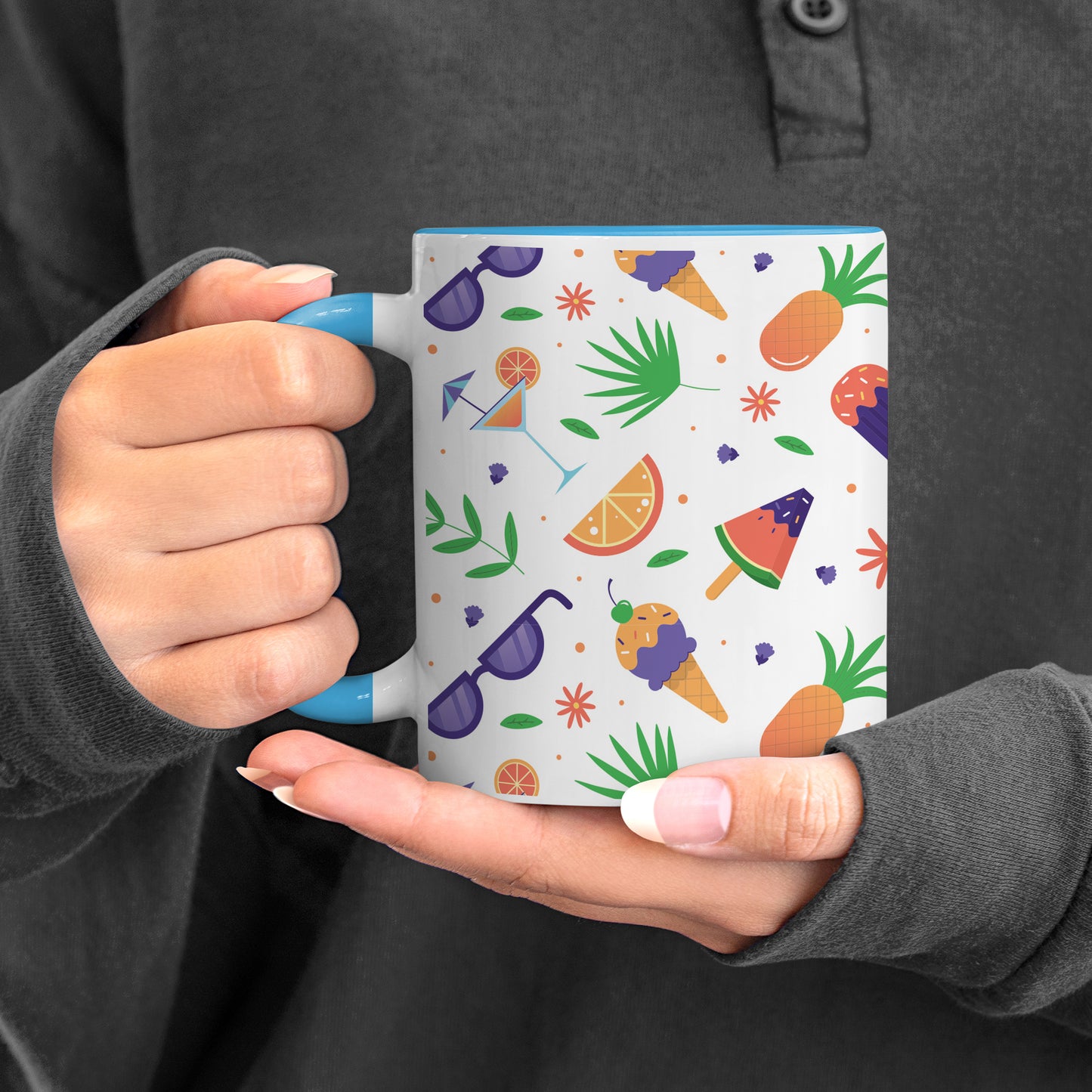 Vector Summer design Pattern Sky Blue Handle 330 ml Coffee Mug