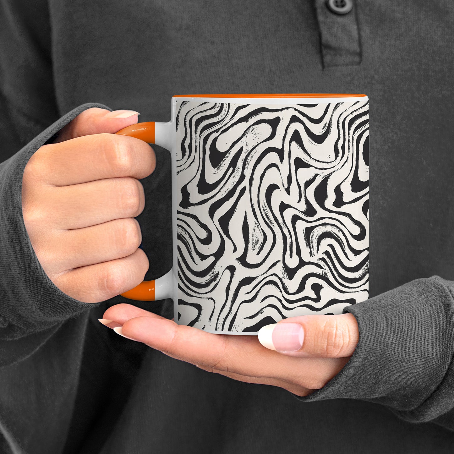 Curated pattern design Orange Handle 330 ml Coffee Mug