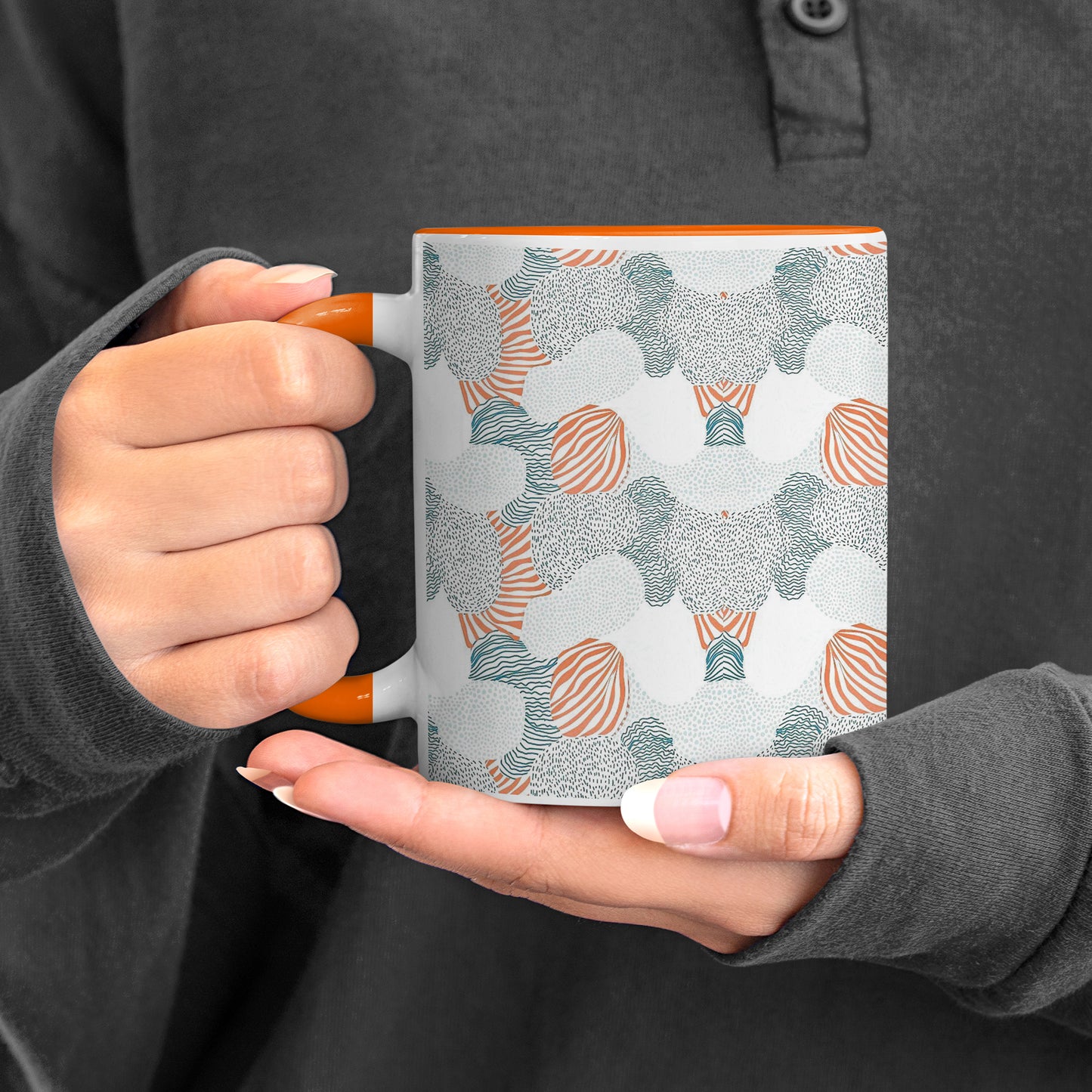 Colorfull hand drawing pattern design Orange Handle 330 ml Coffee Mug