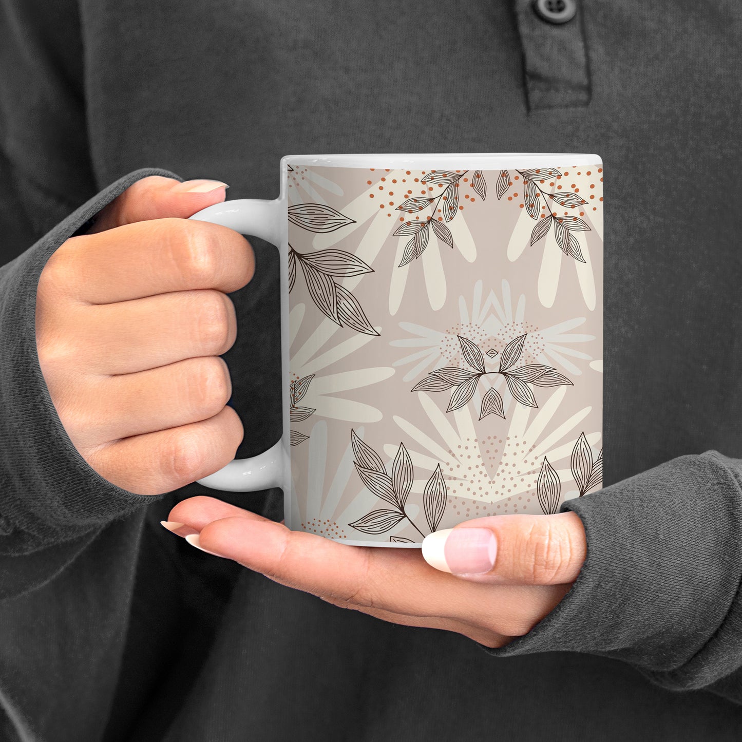 Abstract leaves and dots pattern design White 330 ml Coffee Mug