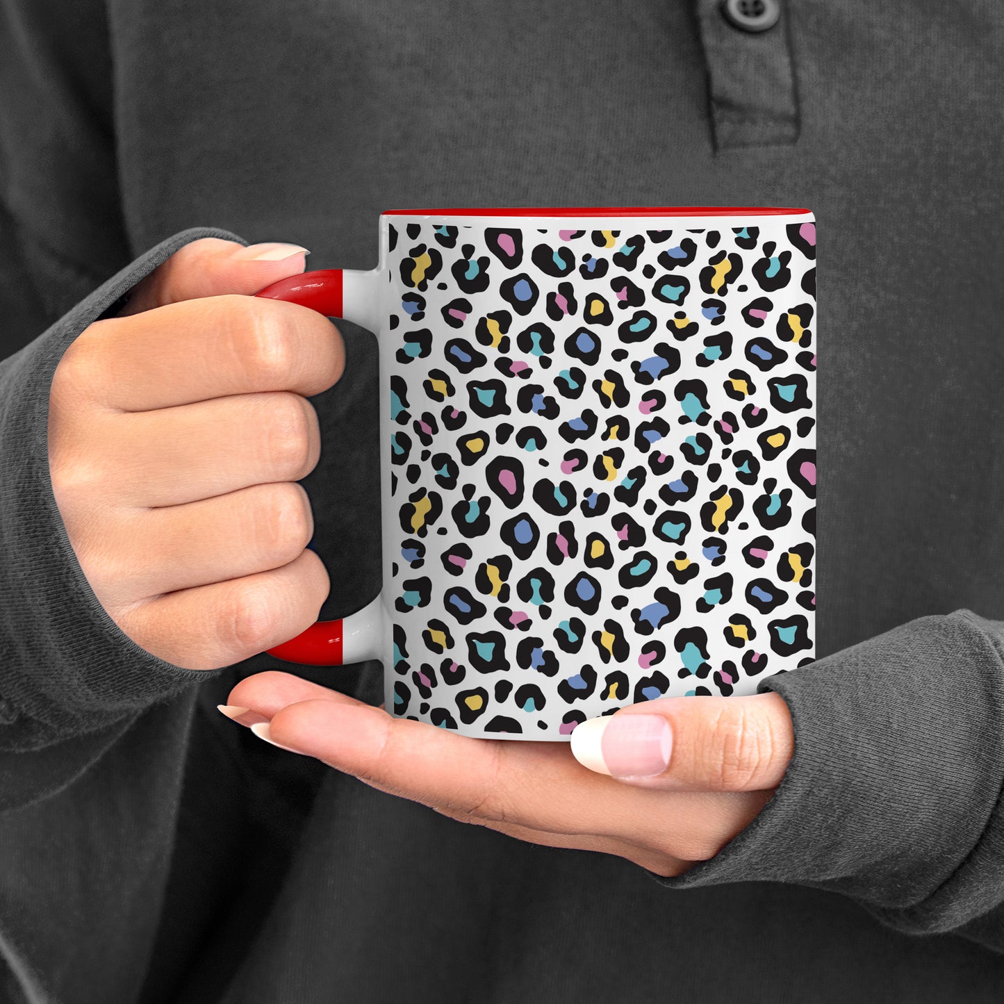 Color full Vector leopard animal motif vector seamless pattern design Red Handle 330 ml Coffee Mug