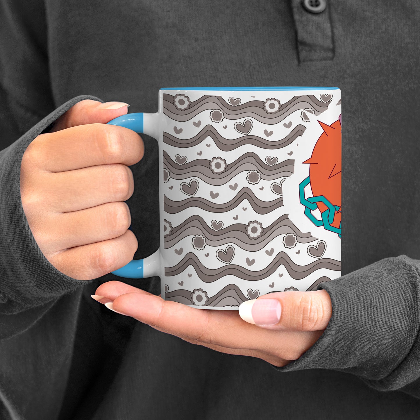 love chain Pattern Sky Blue Handle 330 ml Coffee Mug