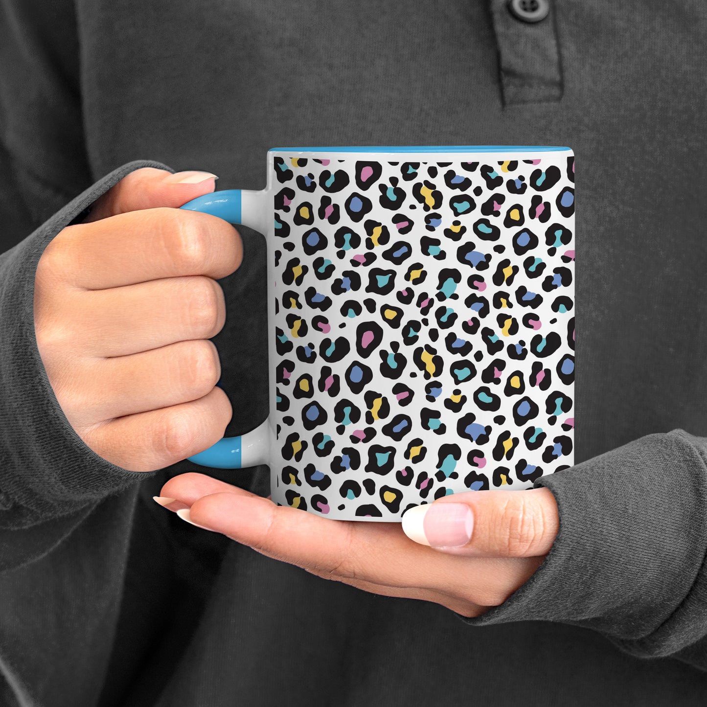 Color full Vector leopard animal motif vector seamless design Pattern Sky Blue Handle 330 ml Coffee Mug