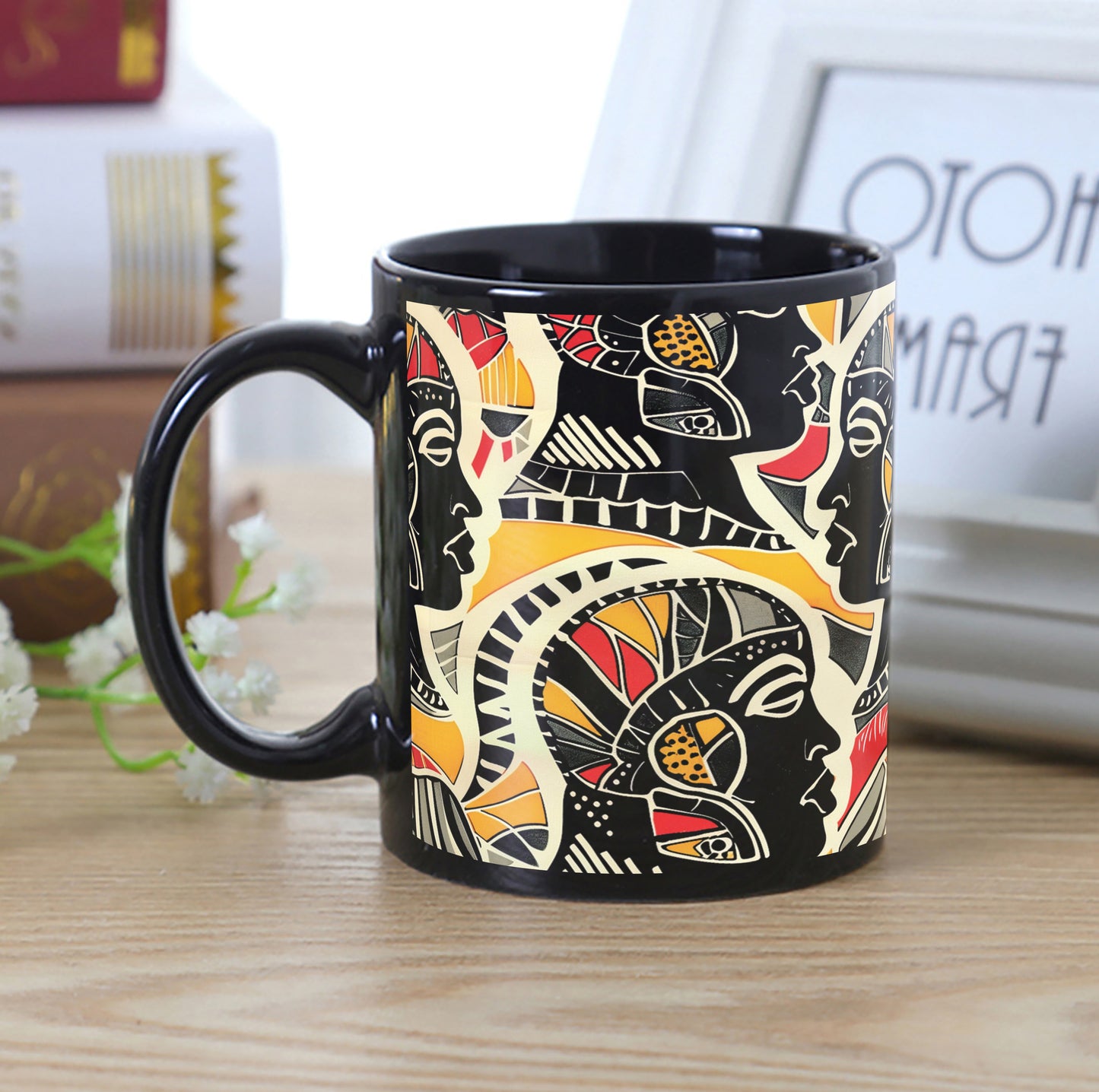African Style Vector illustration Combo Mugs and Coaster(Set of 2 Mugs and 2 coasters) 330 ml Full Black Coffee Mug