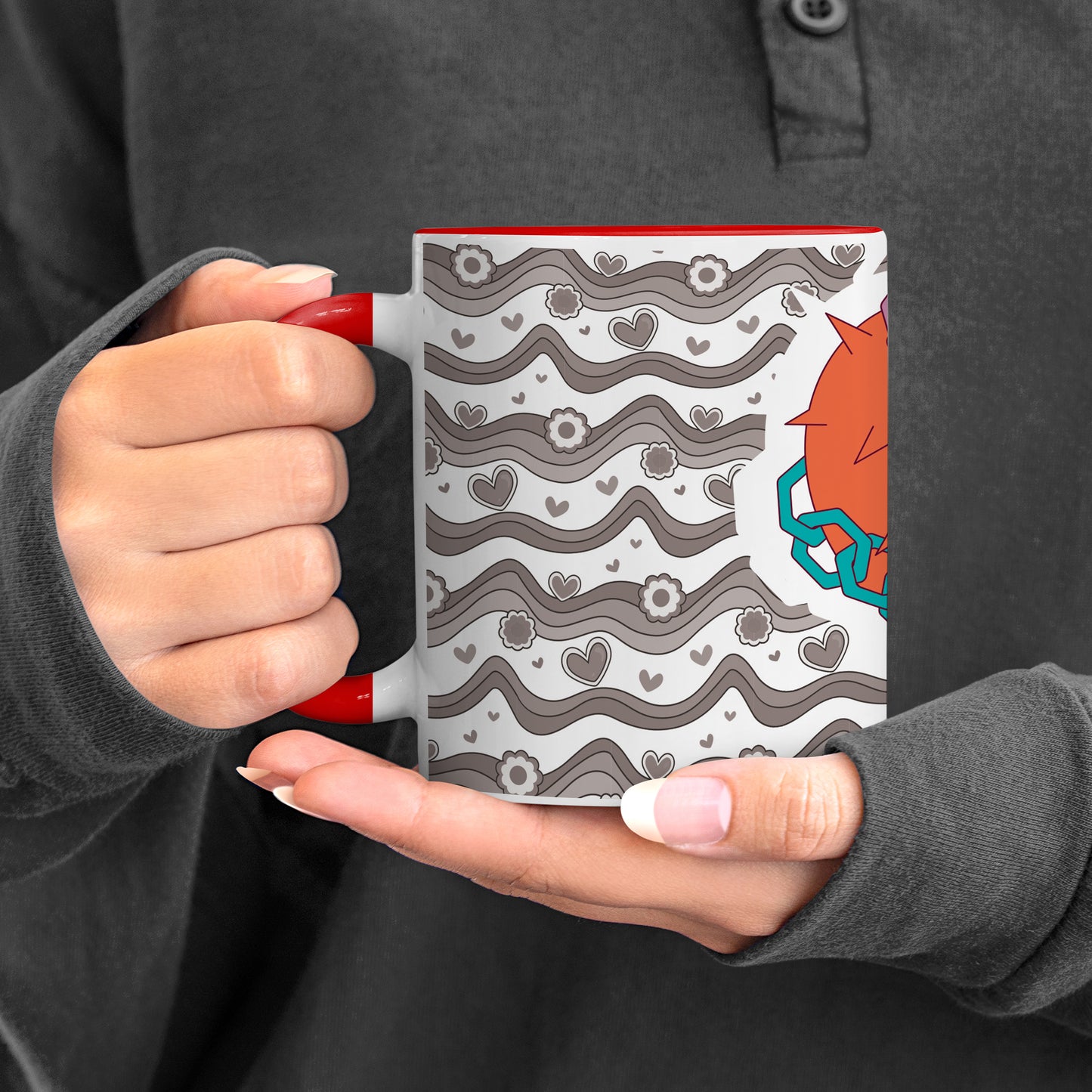 Love chain Red Handle 330 ml Coffee Mug