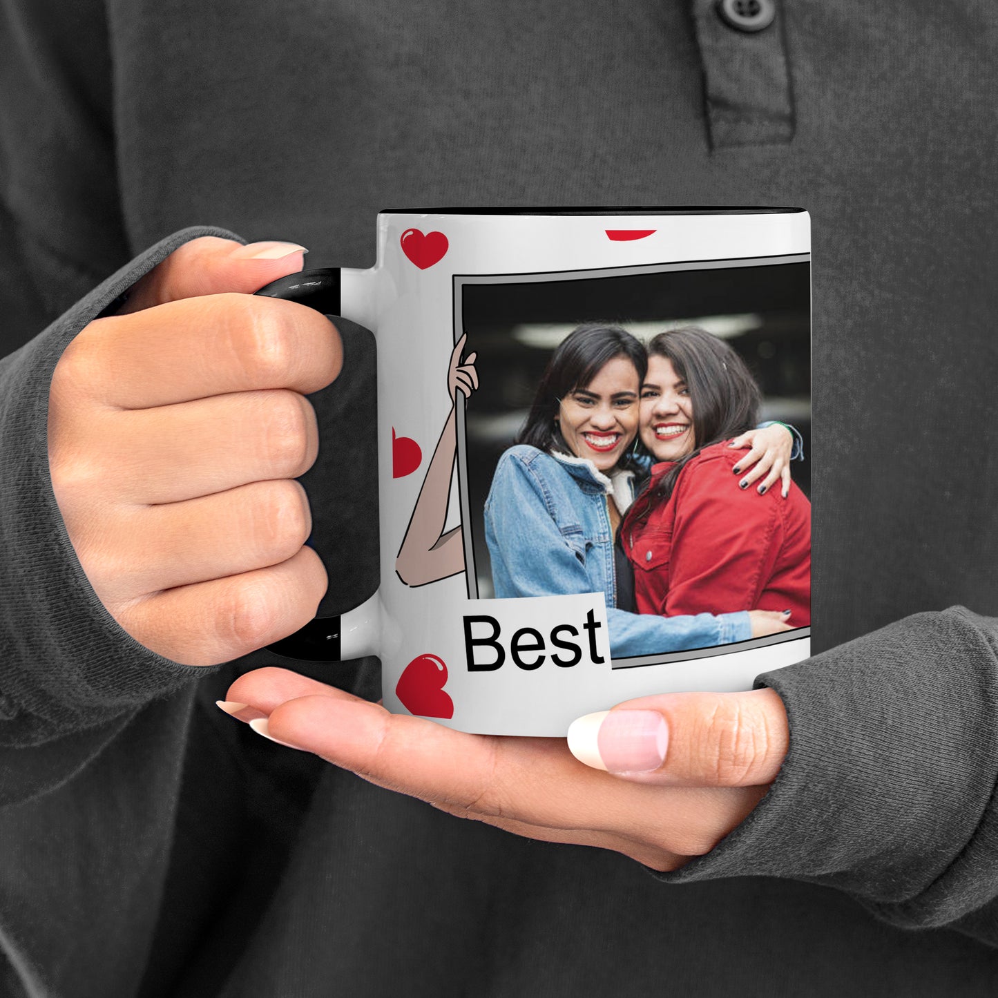 Best Friend forever customized Add One photo black handle 330 ml Coffee Mug