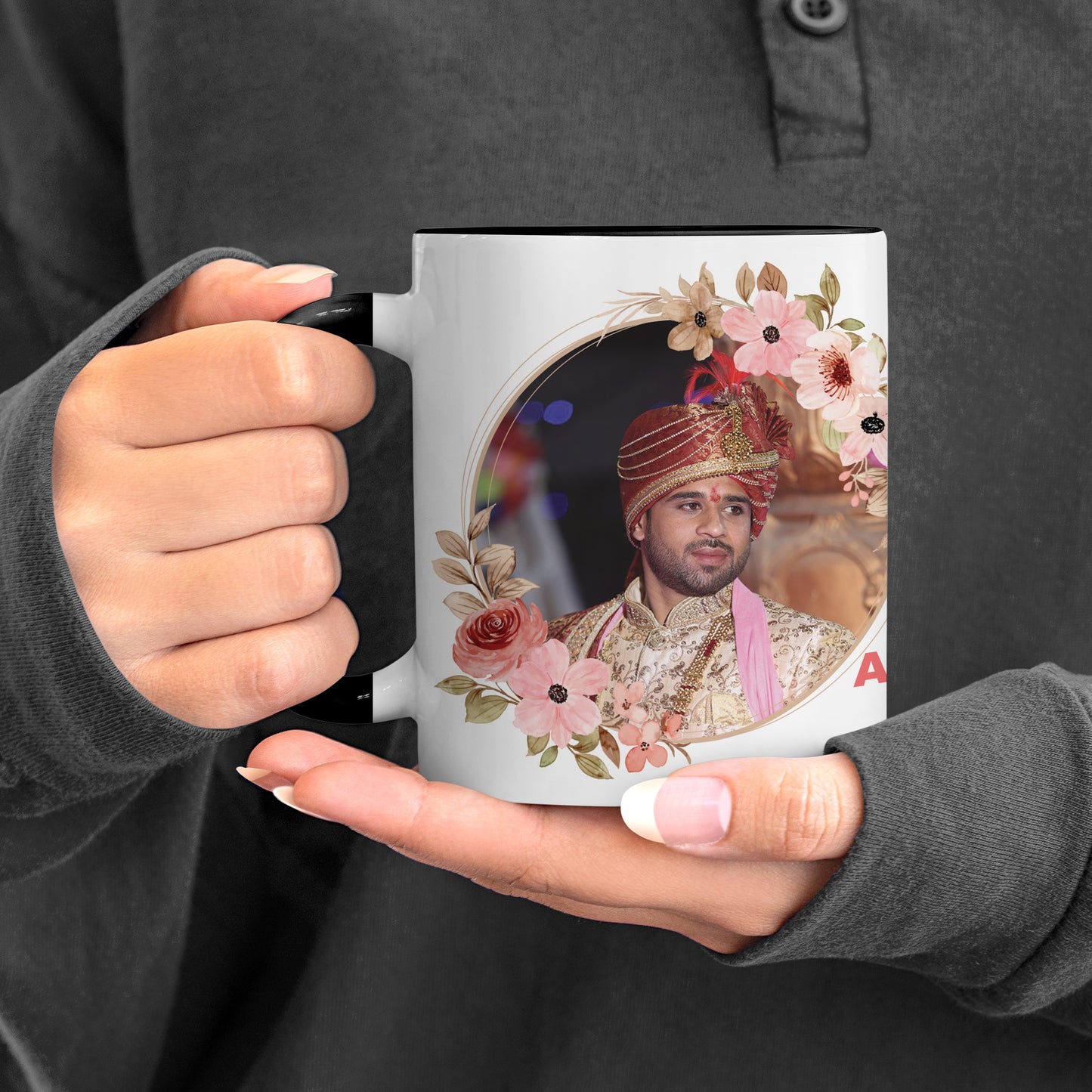 Best Couple Customized Add Two Photos Black Handle 330 ml Coffee Mug