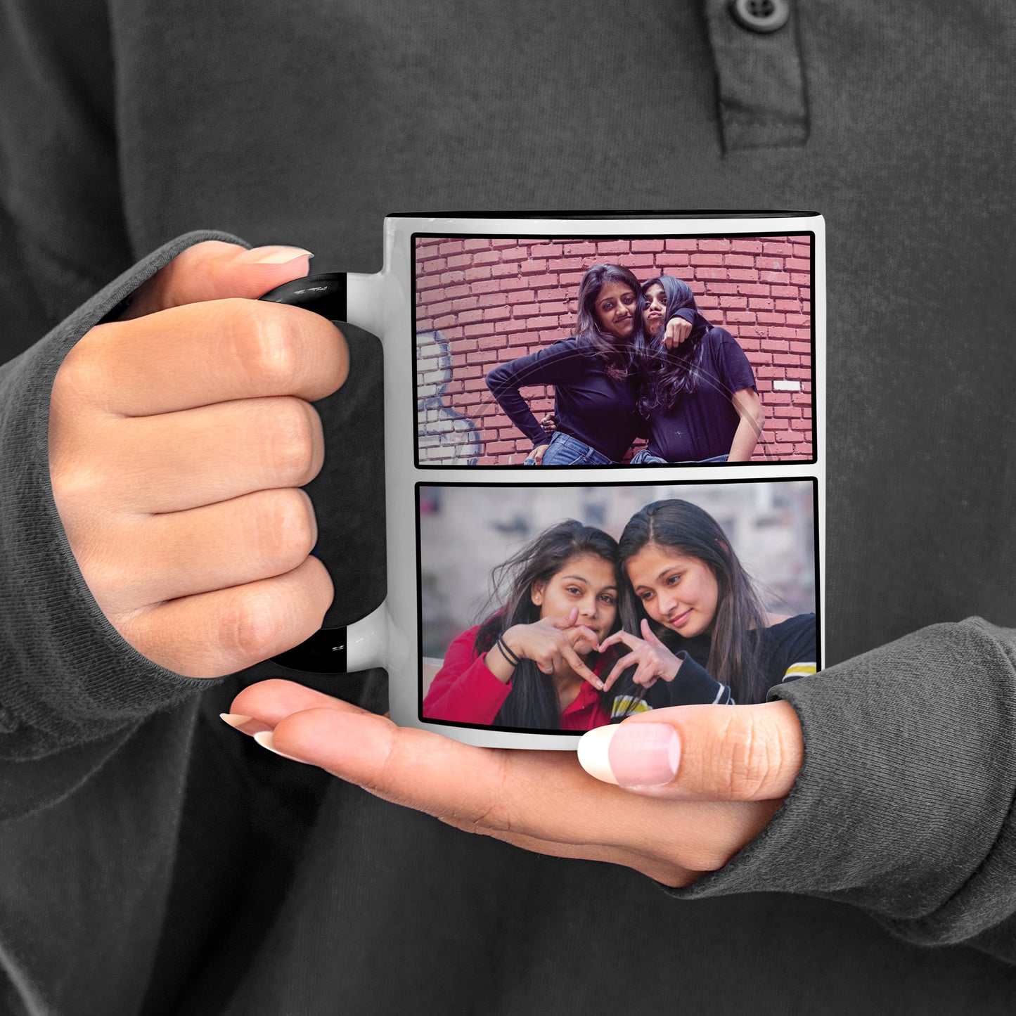 Best Friend forever personalized Add four photos black handle 330 ml Coffee Mug