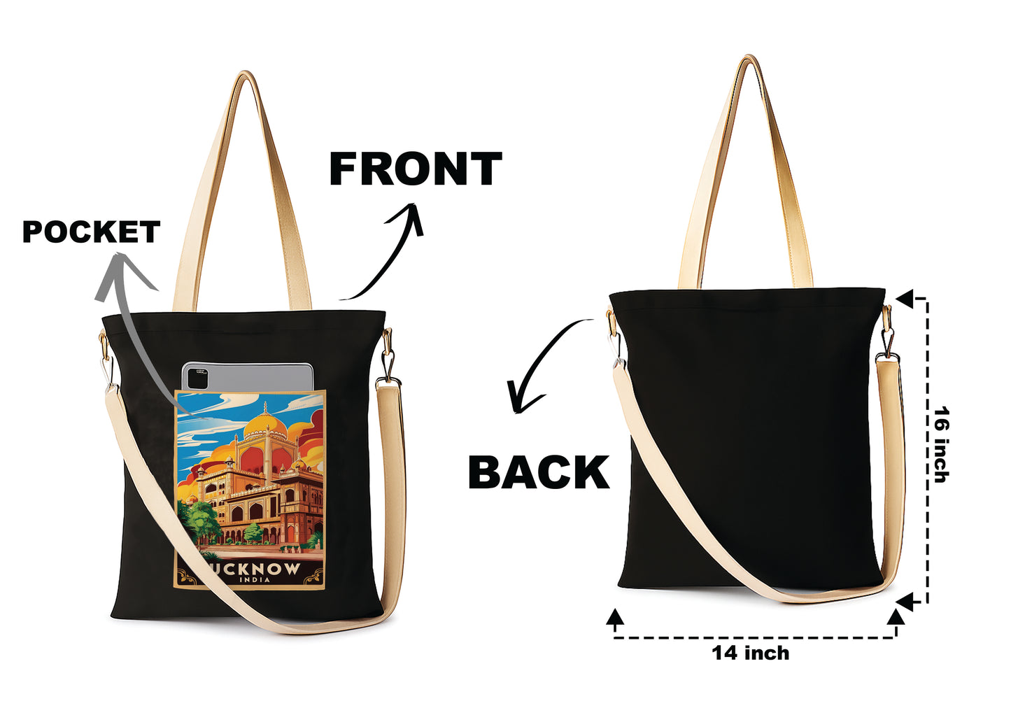 Lucknow india Printed Women's Girls Cross Body Sling Bag with Extra Front Pocket, College Bag for Girls, Tote Bag for Shopping,Travel