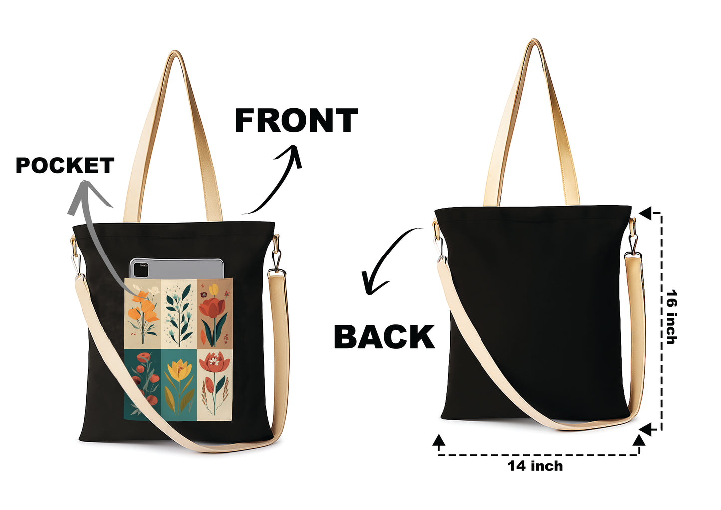 Flower art Printed Women's Girls Cross Body Sling Bag with Extra Front Pocket, College Bag for Girls, Tote Bag for Shopping,Travel