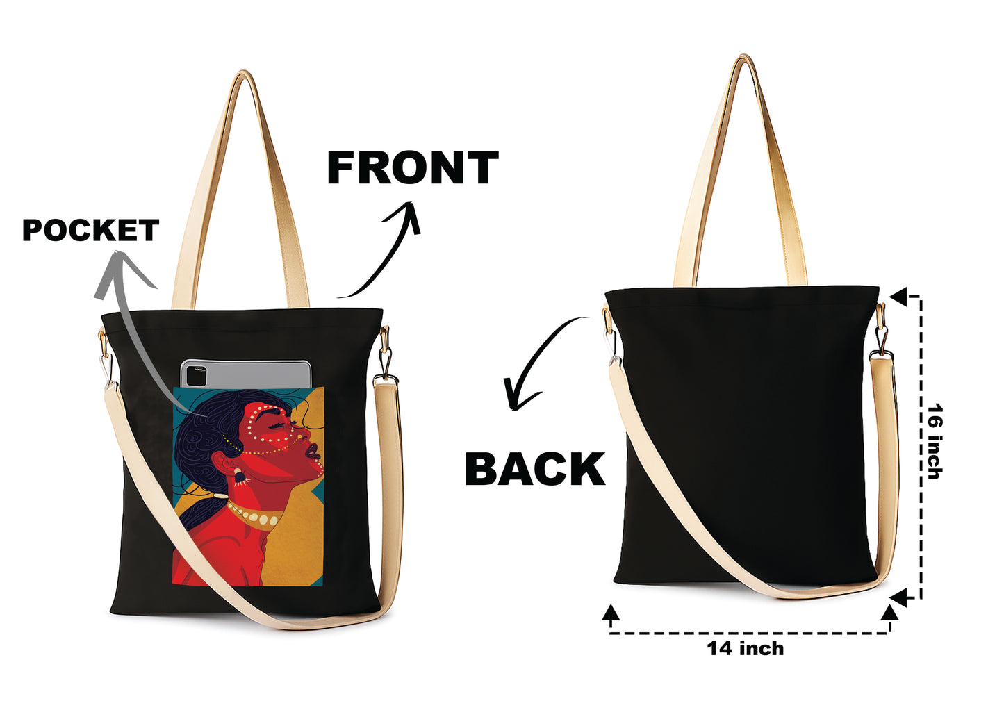 Abstract Woman Women's Girls Cross Body Sling Bag with Extra Front Pocket, College Bag for Girls, Tote Bag for Shopping,Travel