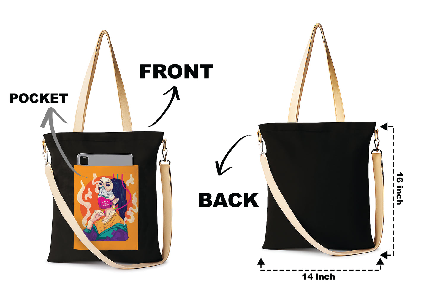 Facemask Girl Printed Women's Girls Cross Body Sling Bag with Extra Front Pocket, College Bag for Girls, Tote Bag for Shopping,Travel
