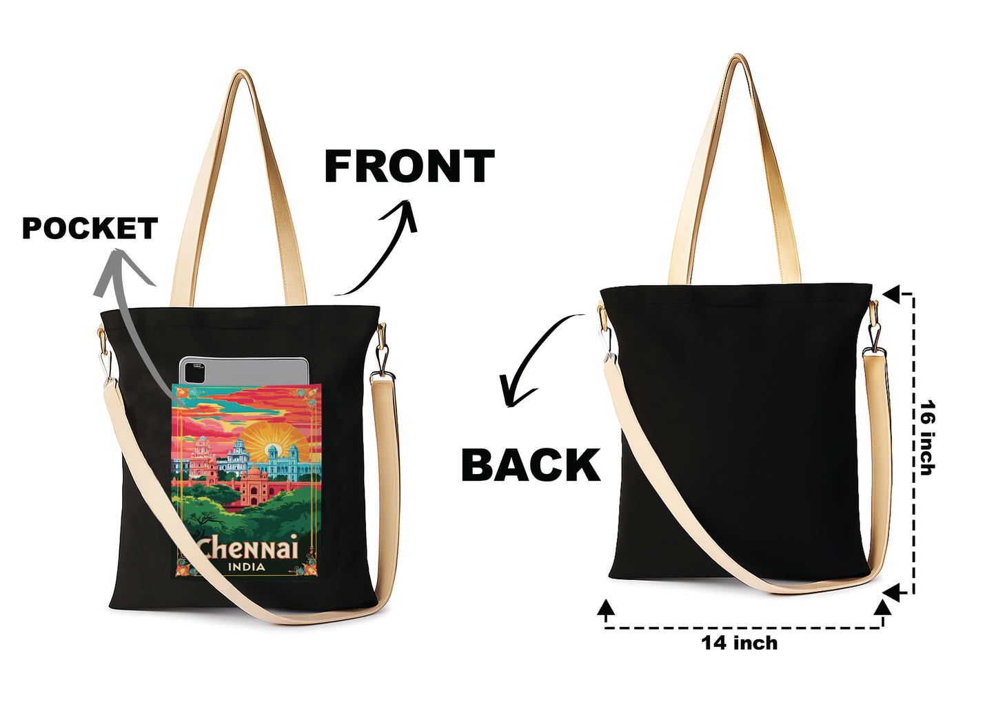 Chennai Printed Women's Girls Cross Body Sling Bag with Extra Front Pocket, College Bag for Girls, Tote Bag for Shopping,Travel