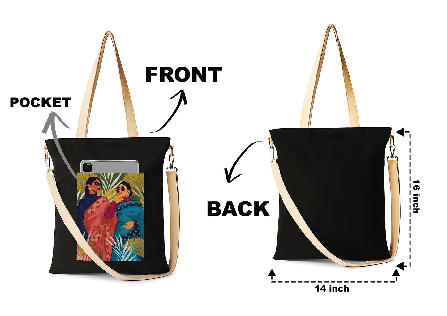 Woman 2 Printed Women's Girls Cross Body Sling Bag with Extra Front Pocket, College Bag for Girls, Tote Bag for Shopping,Travel